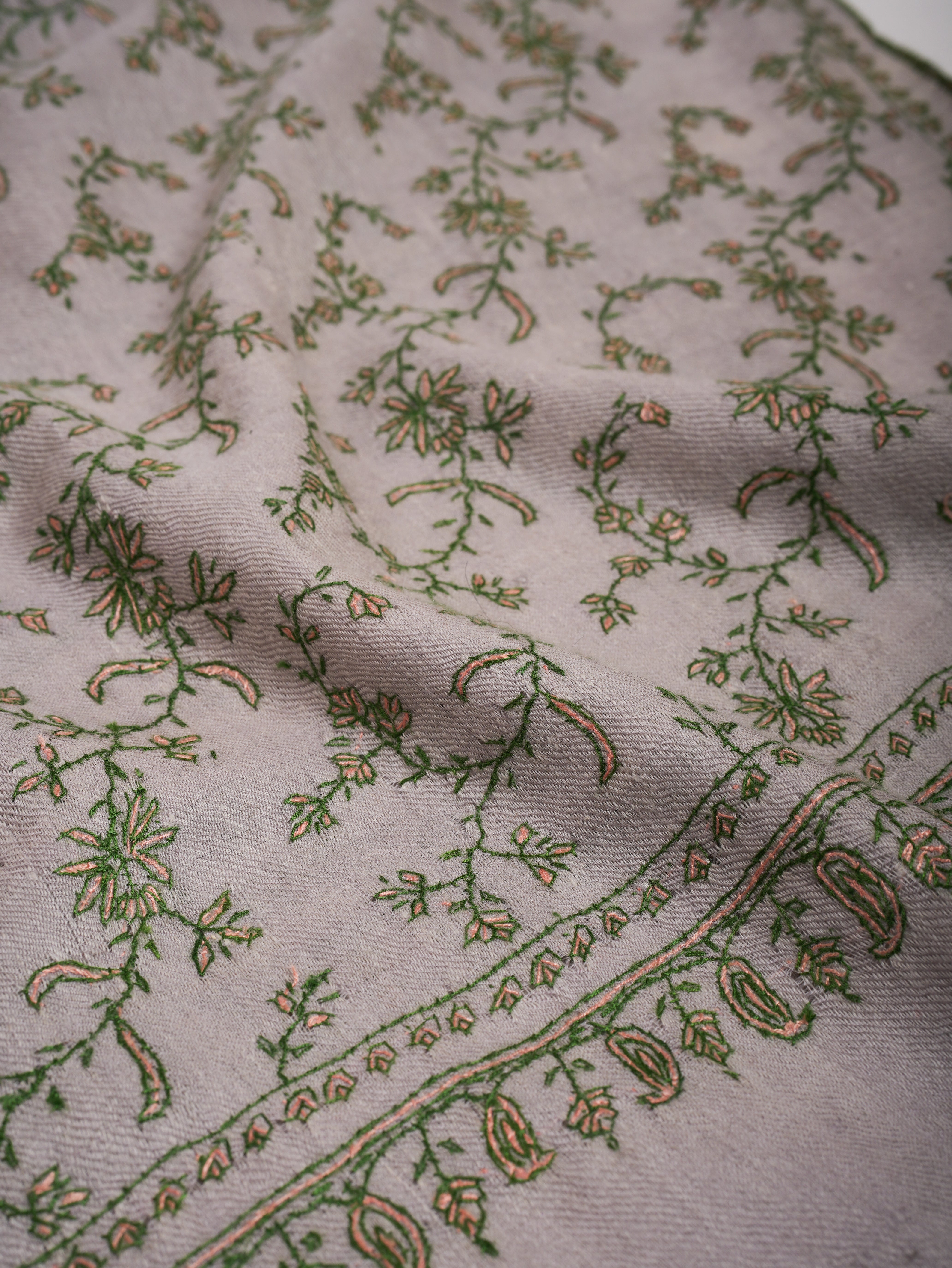 Jali Hand Embroidered Cashmere Scarf Pearl Color