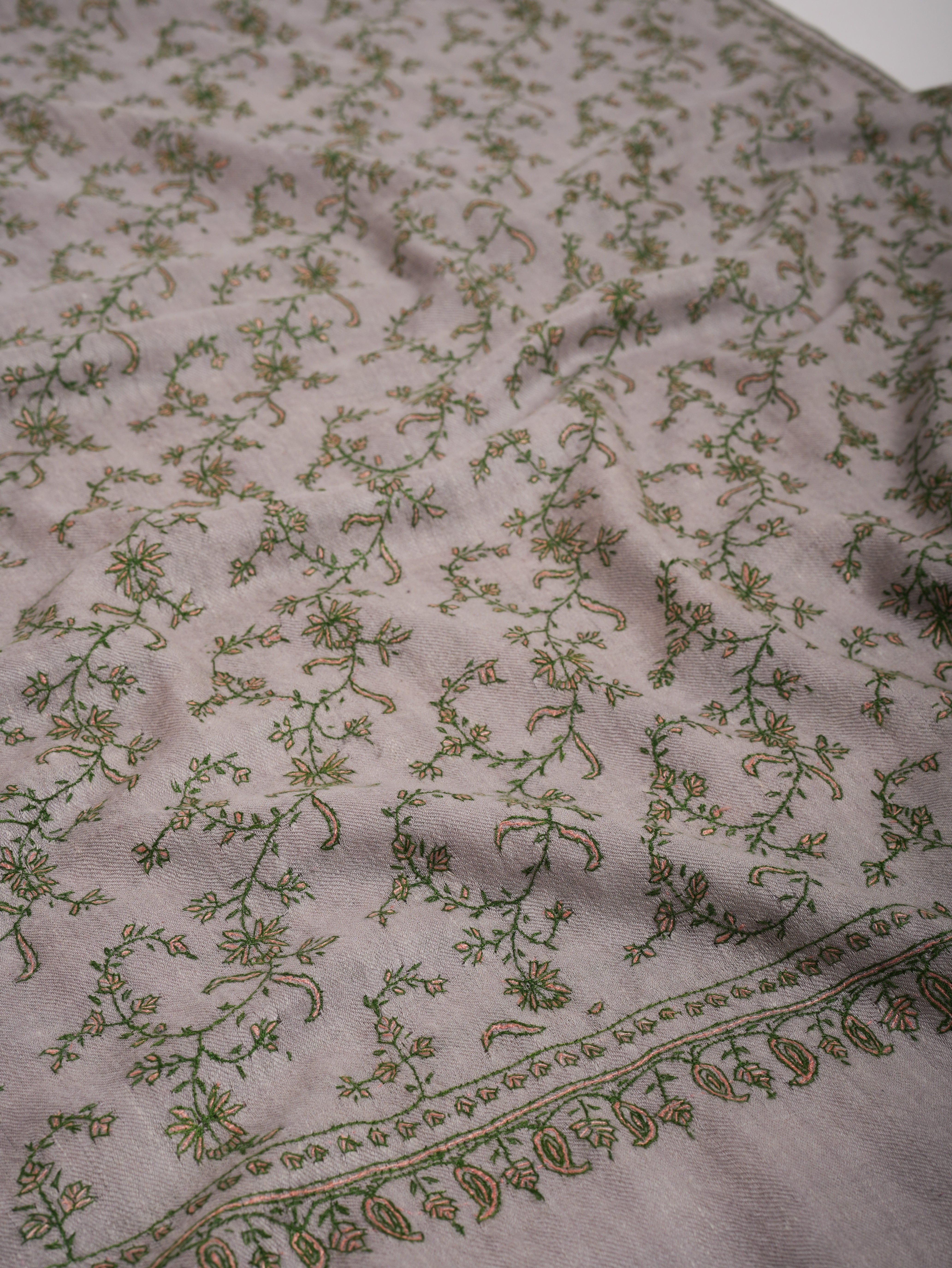 Jali Hand Embroidered Cashmere Scarf Pearl Color - Shahkaar