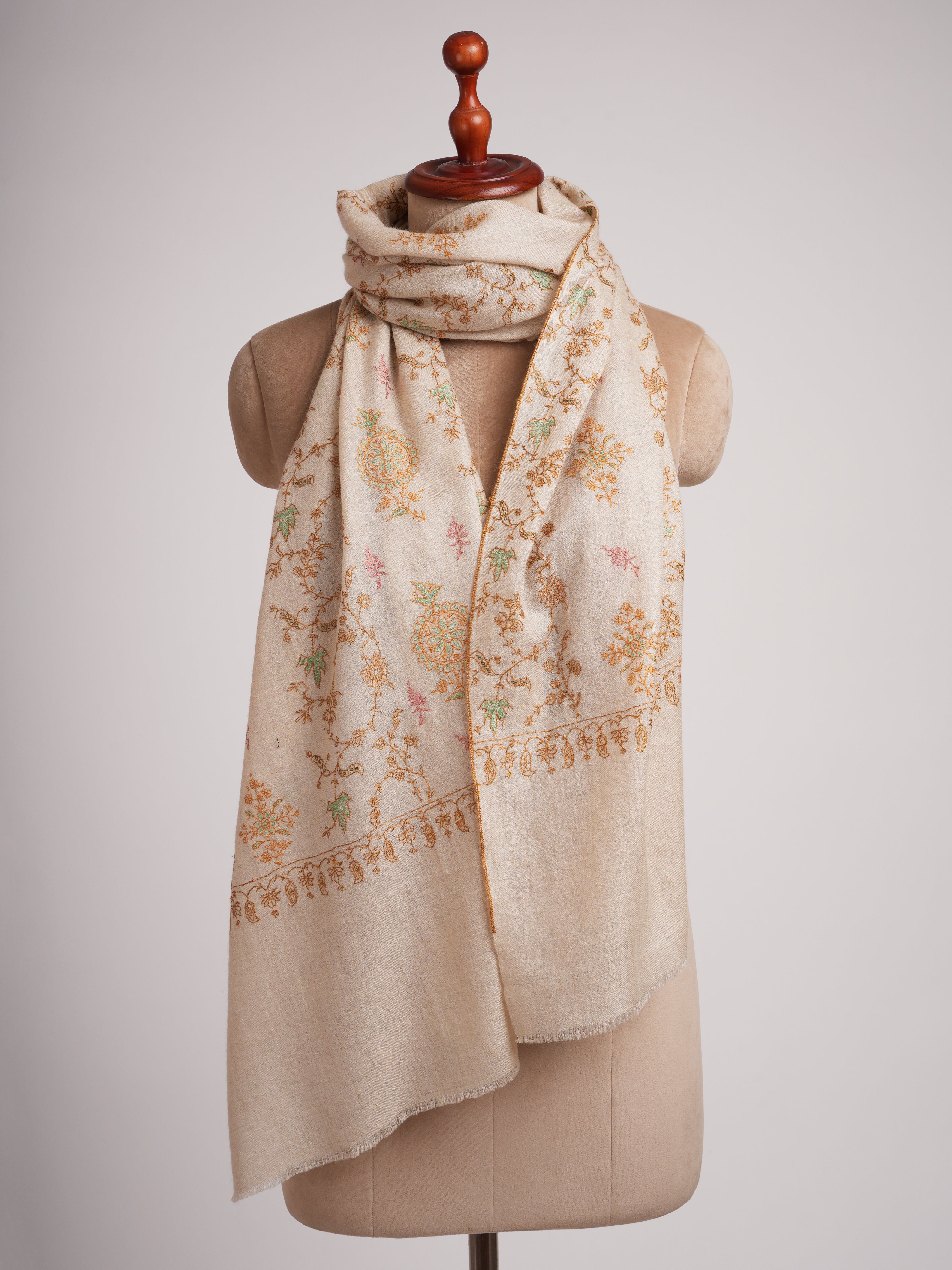Off white Cashmere Stole Khatras Embroidered Bute