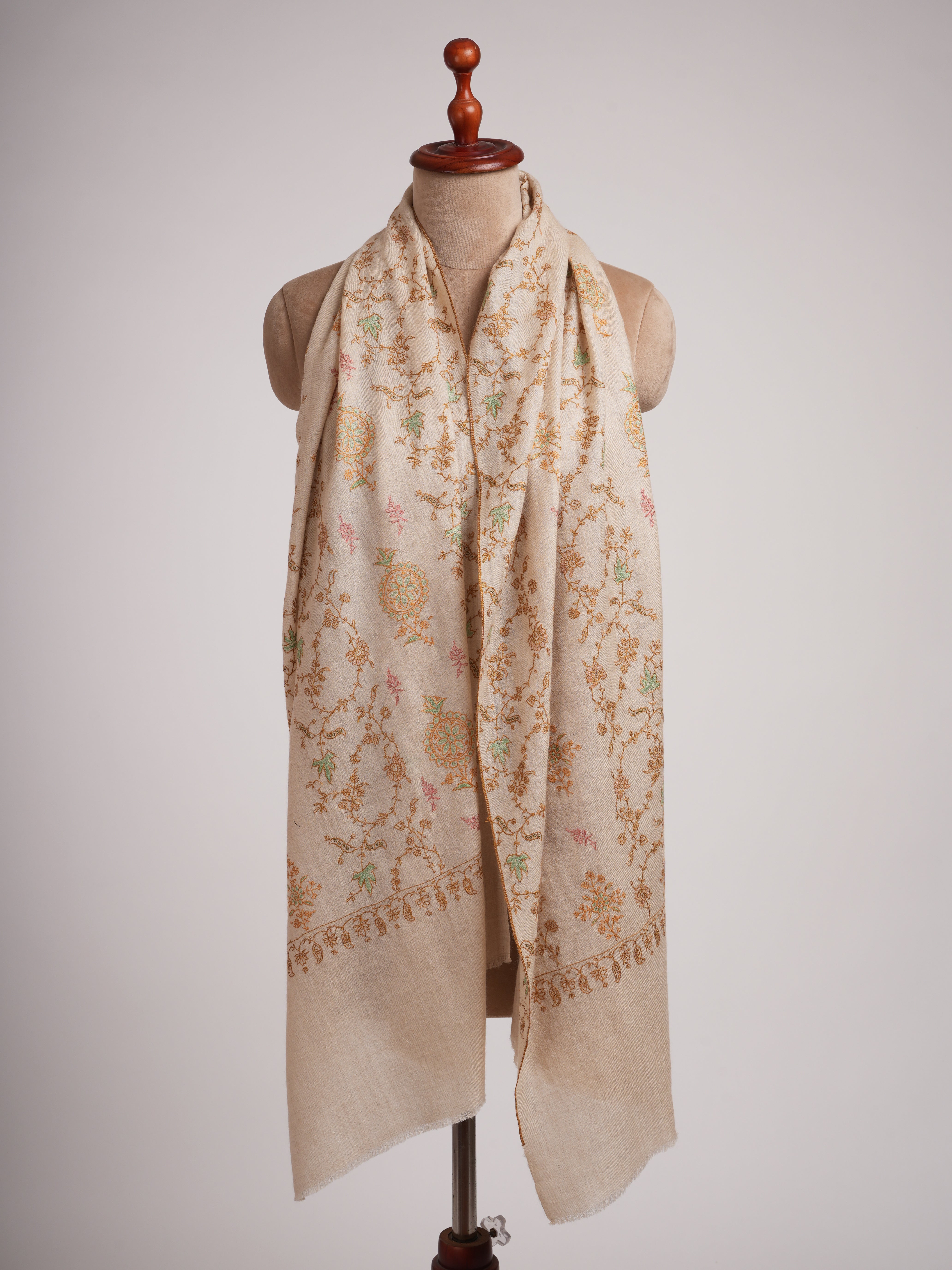 Off white Cashmere Stole Khatras Embroidered Bute