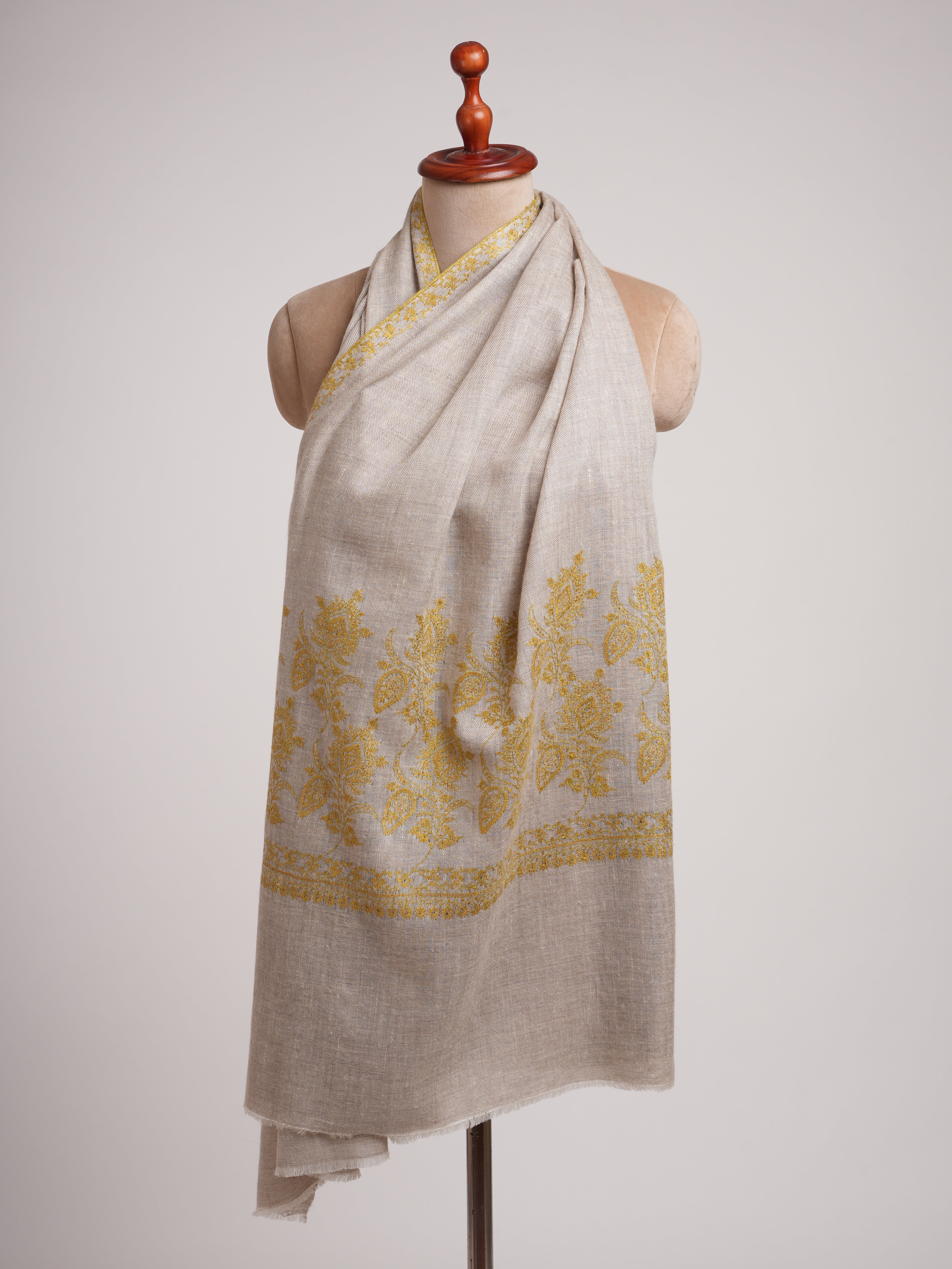 Silver Soft Cashmere Scarf with Needlework Embroidery