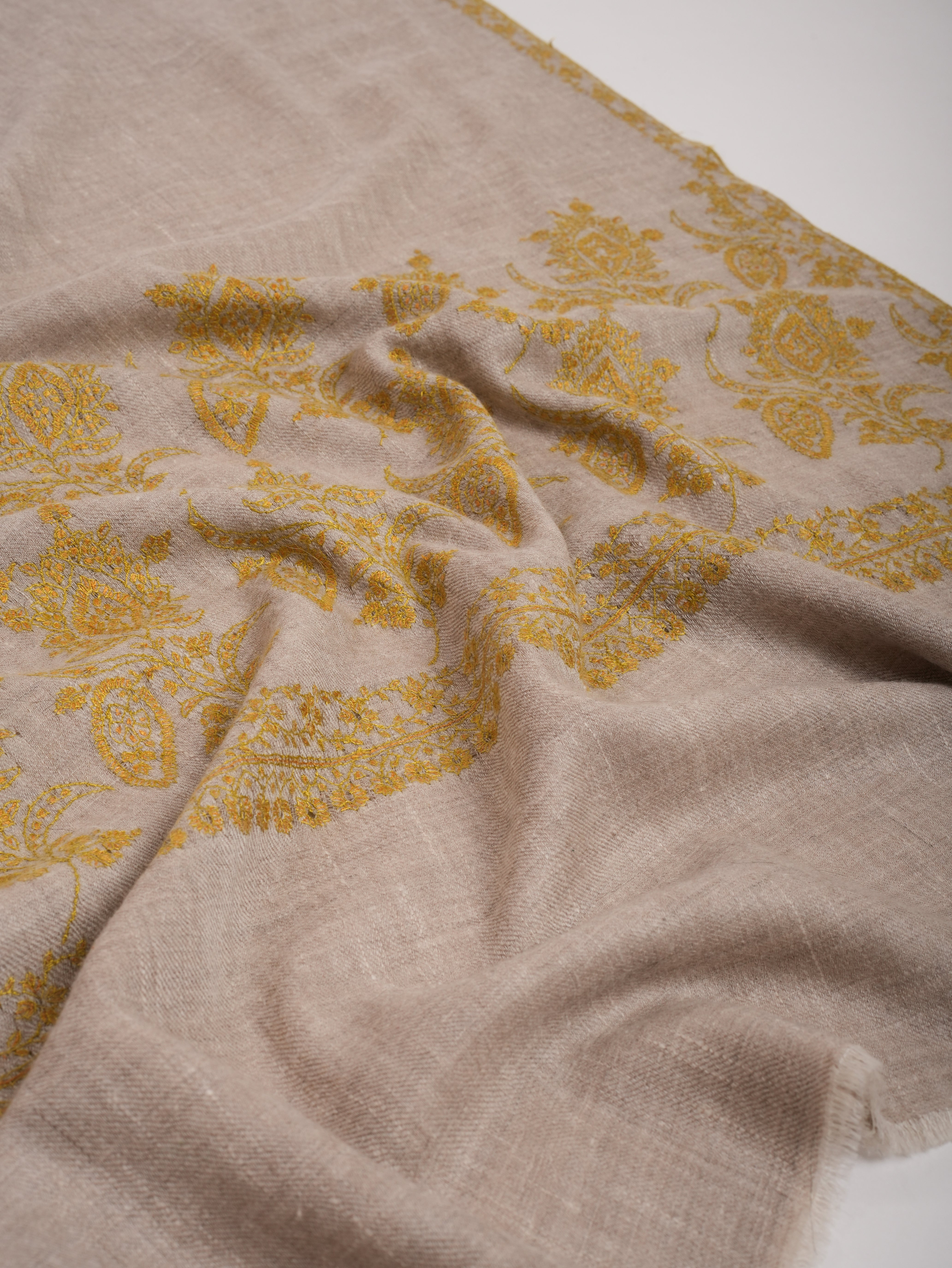 Silver Soft Cashmere Scarf with Needlework Embroidery