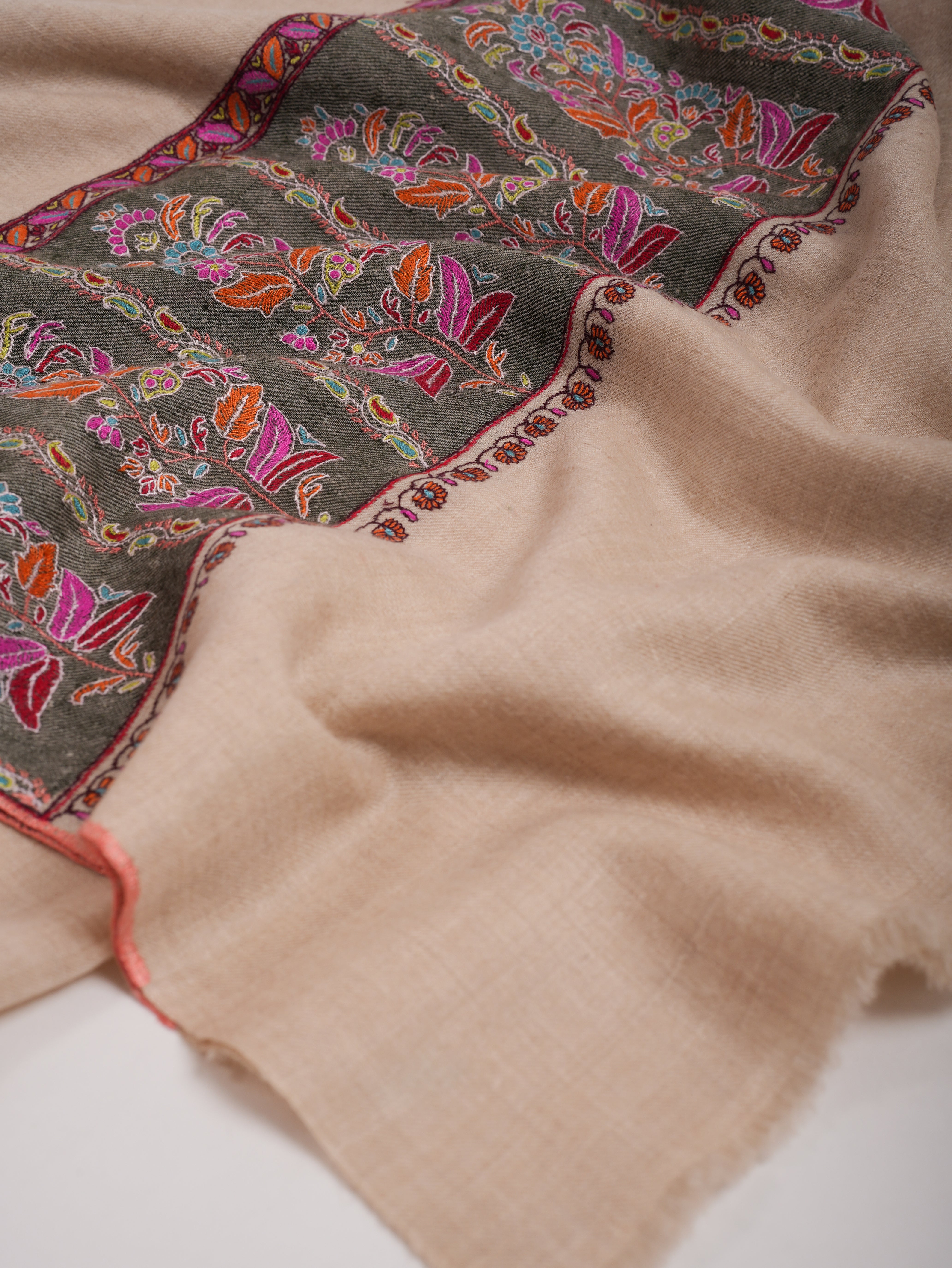 Off white  Embroidered Luxury Pashmina Shawl