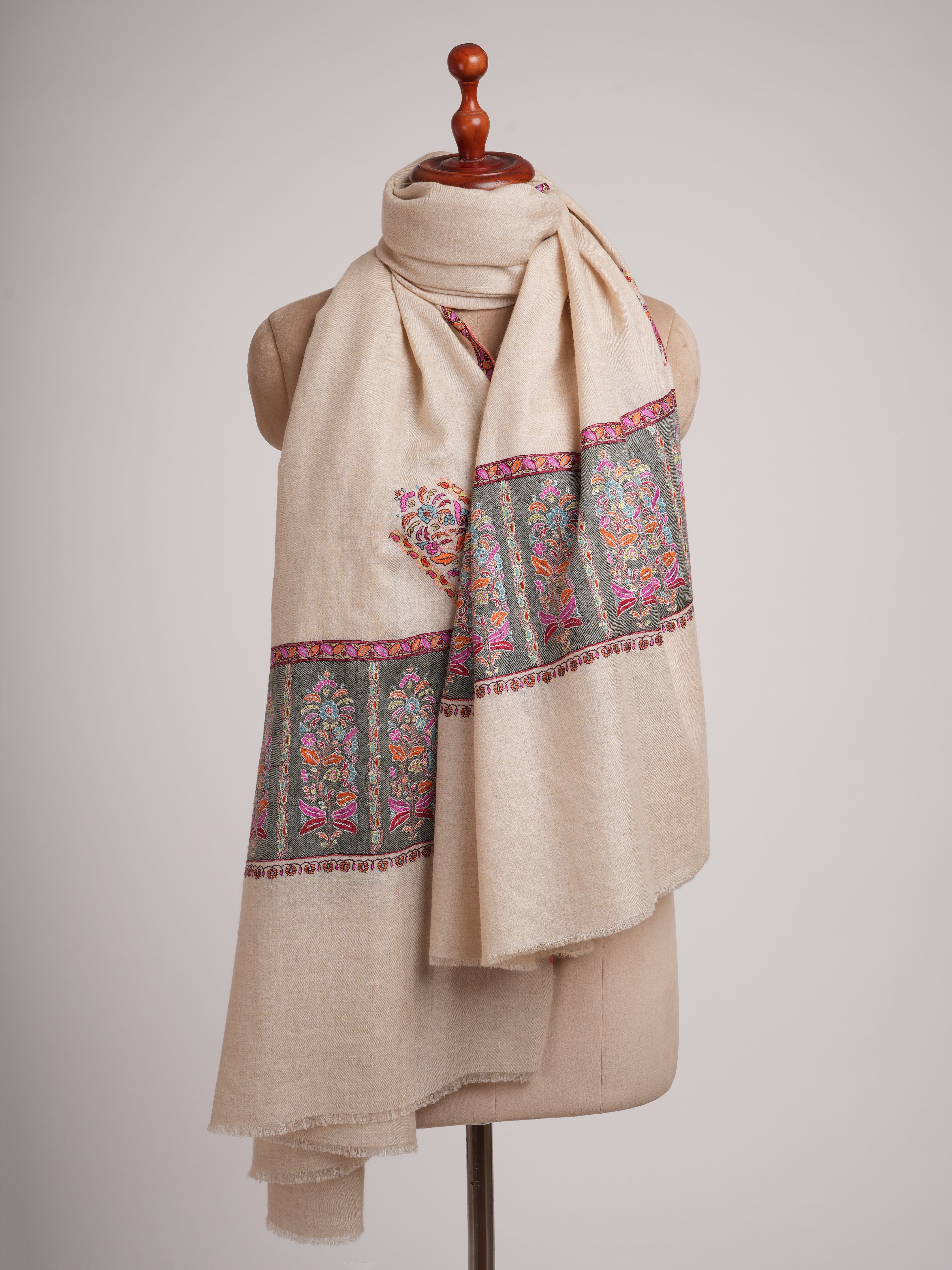 Off white  Embroidered Luxury Pashmina Shawl