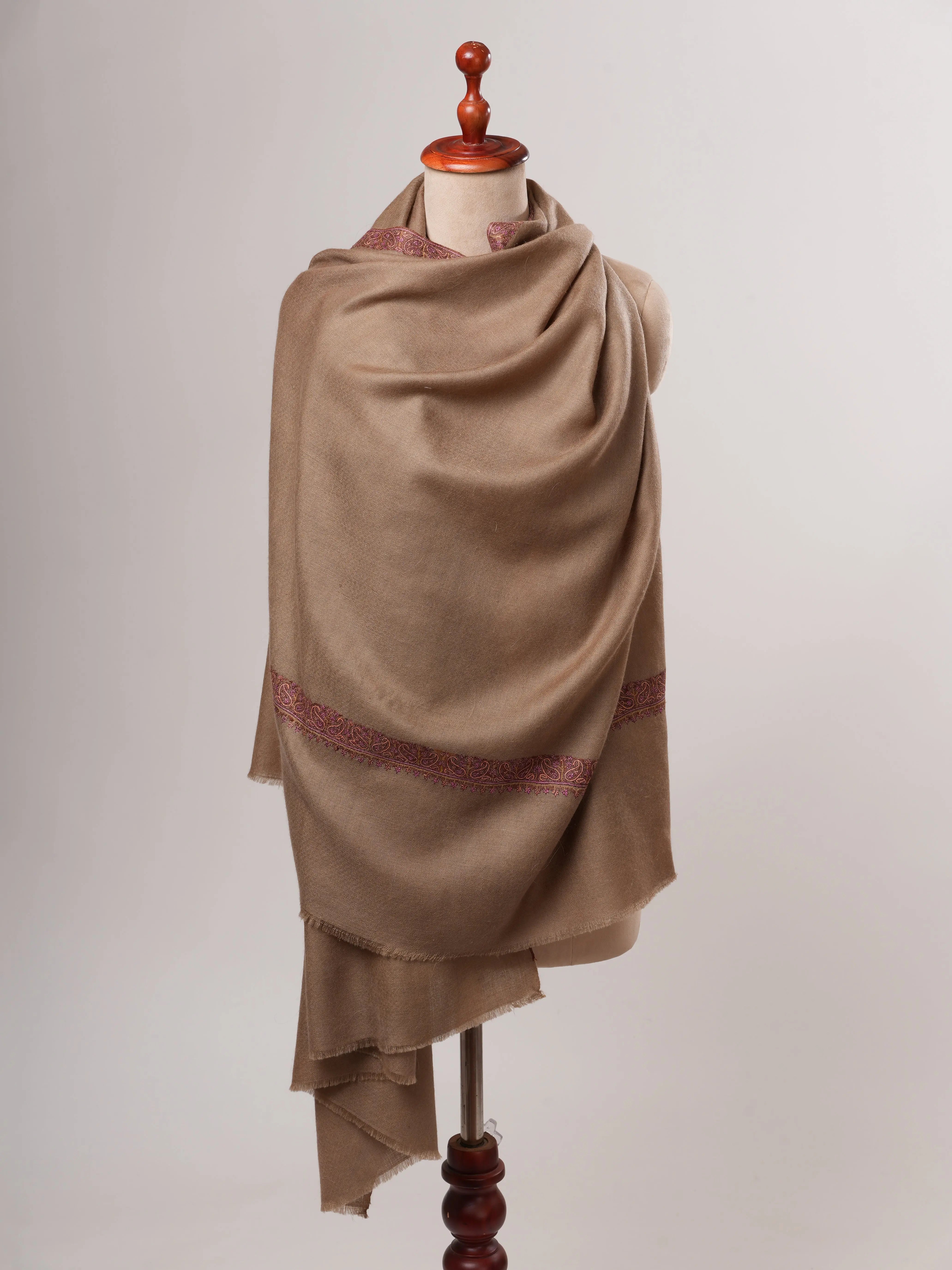Toosh Color Hashia Embroidered Kashmiri Pashmina Shawl – Classic Handwoven Luxury Shahkaar