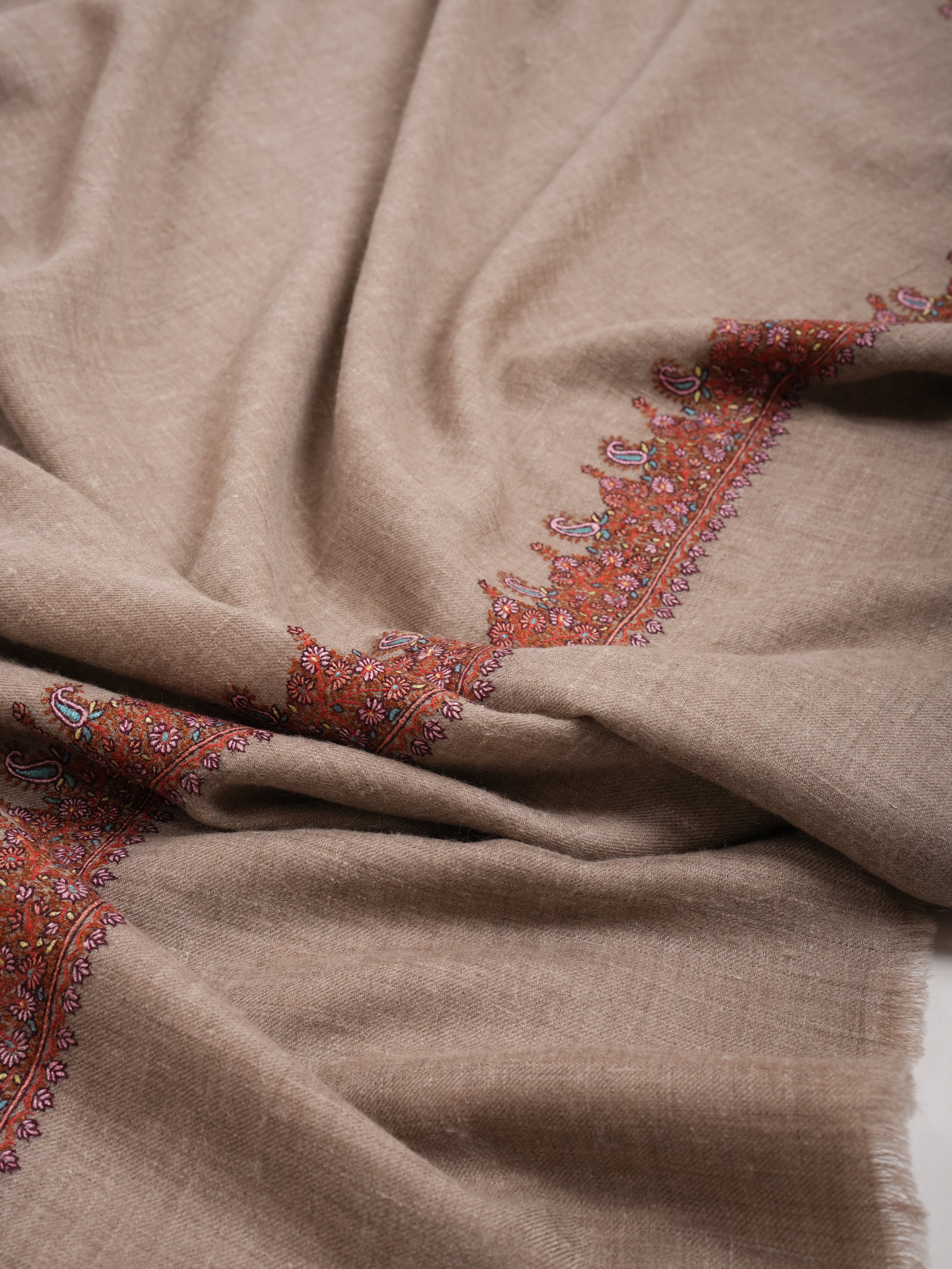 Taupe Traditional Neemdaur Pashmina Shawl