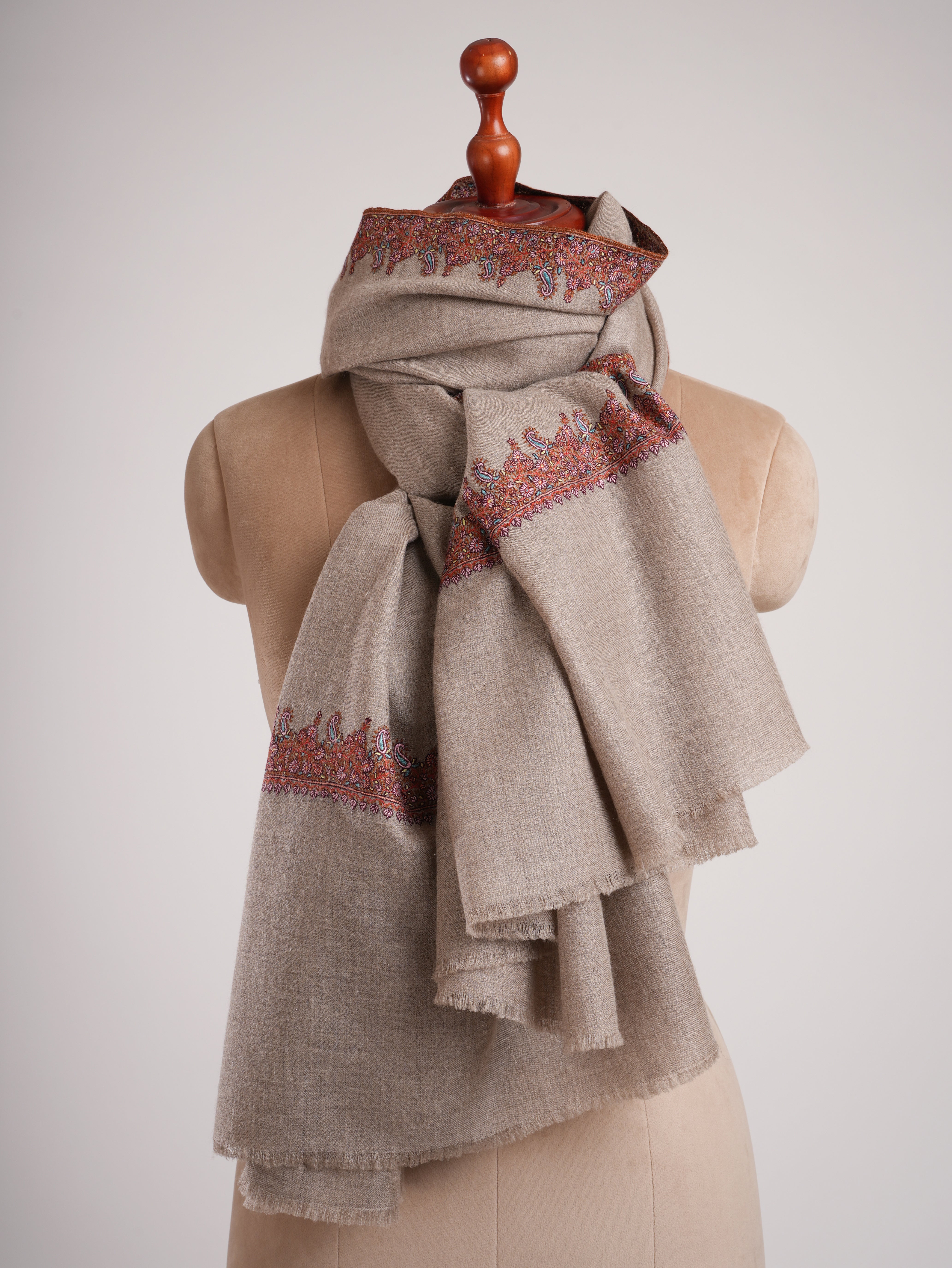 Taupe Traditional Neemdaur Pashmina Shawl