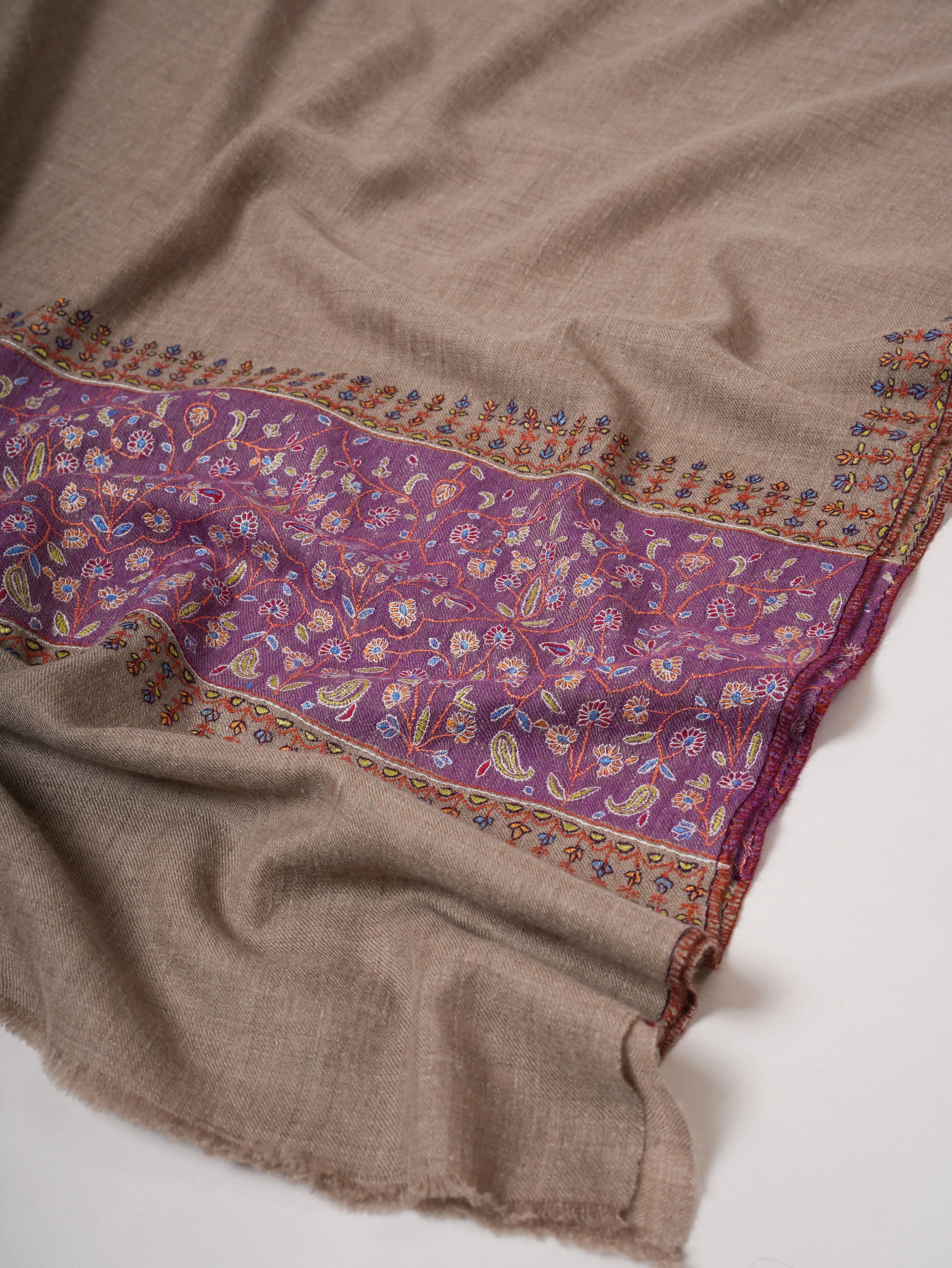 Natural Grey Baby Soft Pashmina Shawl – Sozni Palla Hand Embroidery Shahkaar