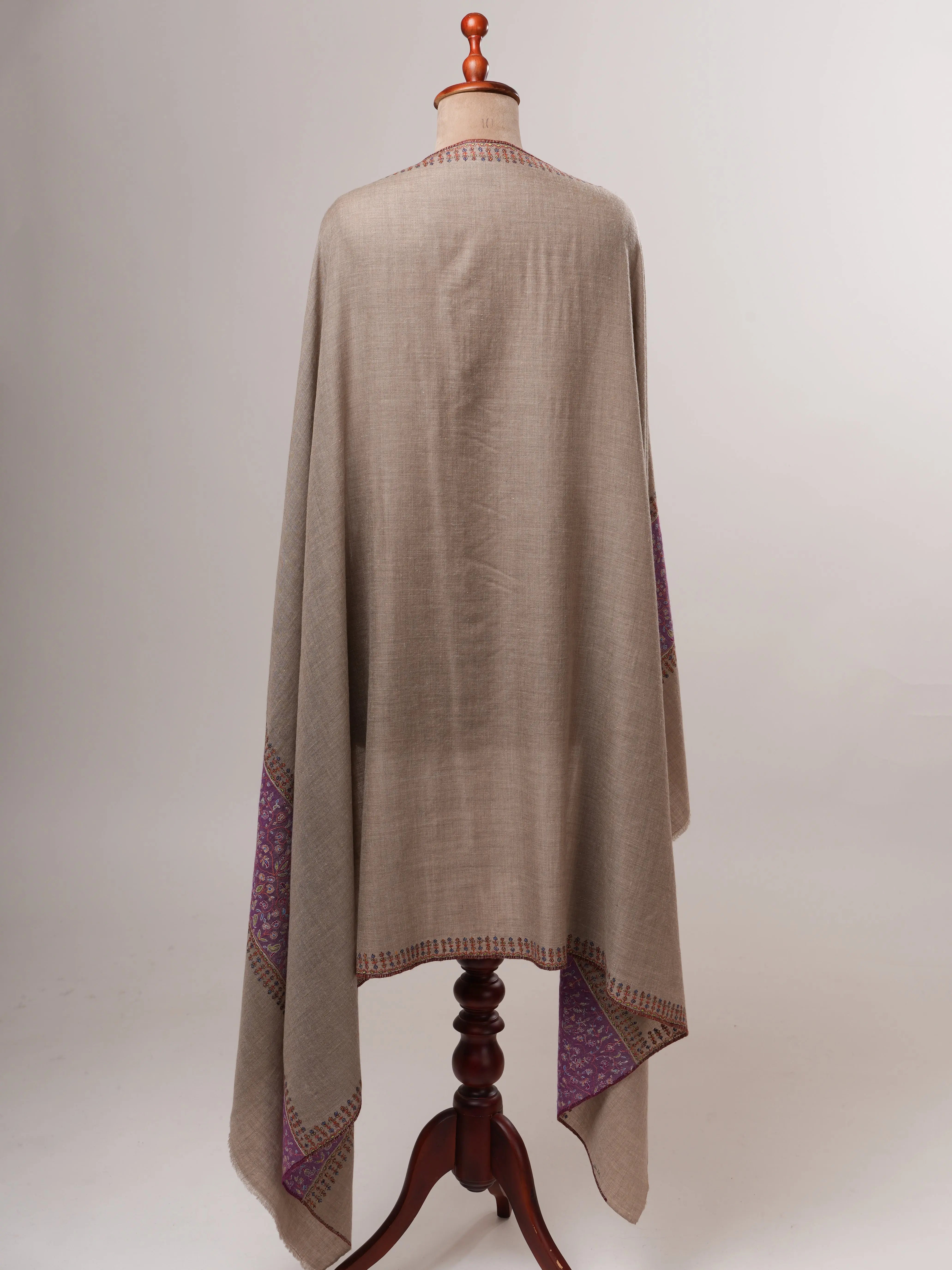 Natural Grey Baby Soft Pashmina Shawl – Sozni Palla Hand Embroidery Shahkaar