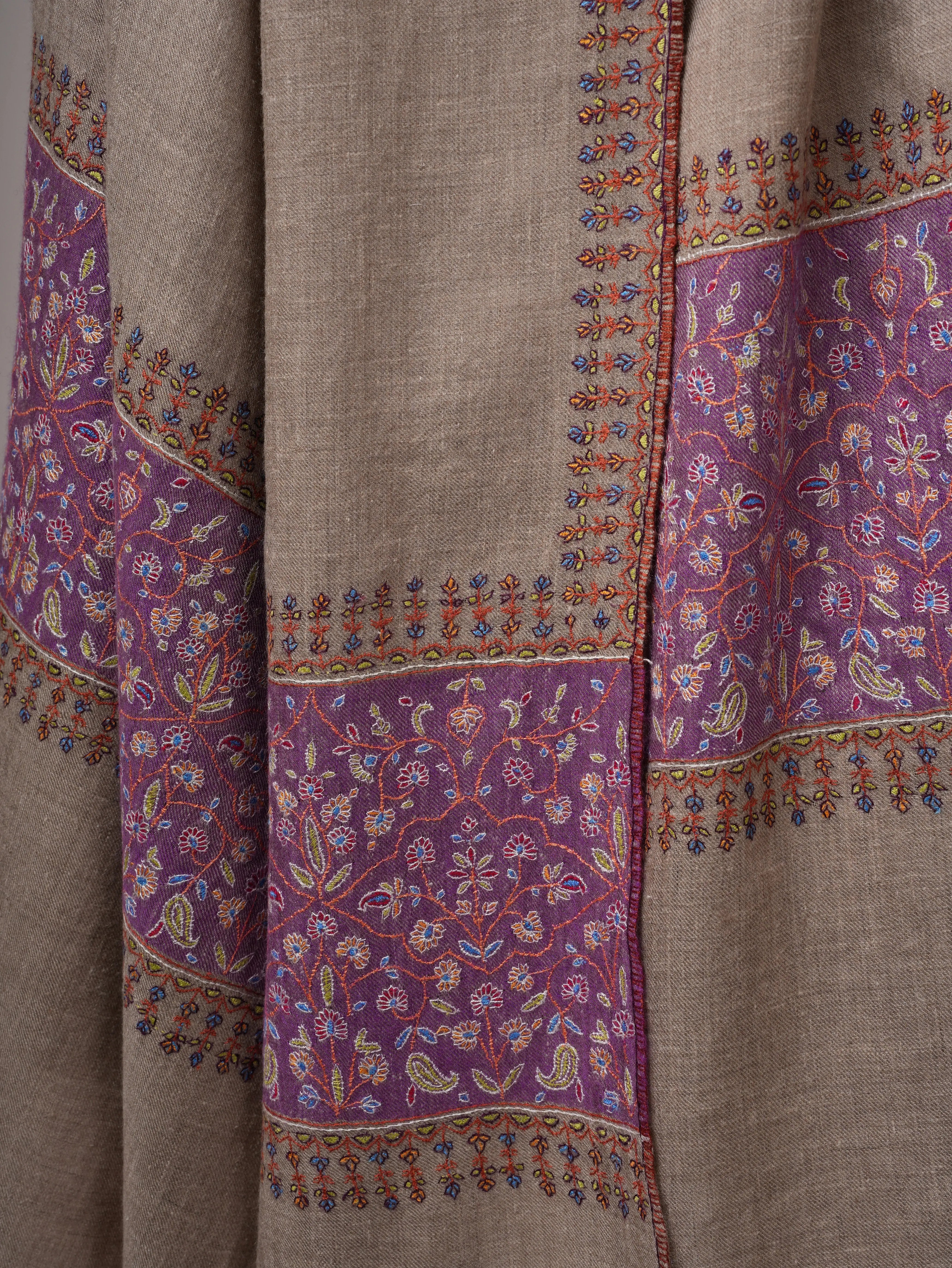 Natural Grey Baby Soft Pashmina Shawl – Sozni Palla Hand Embroidery Shahkaar