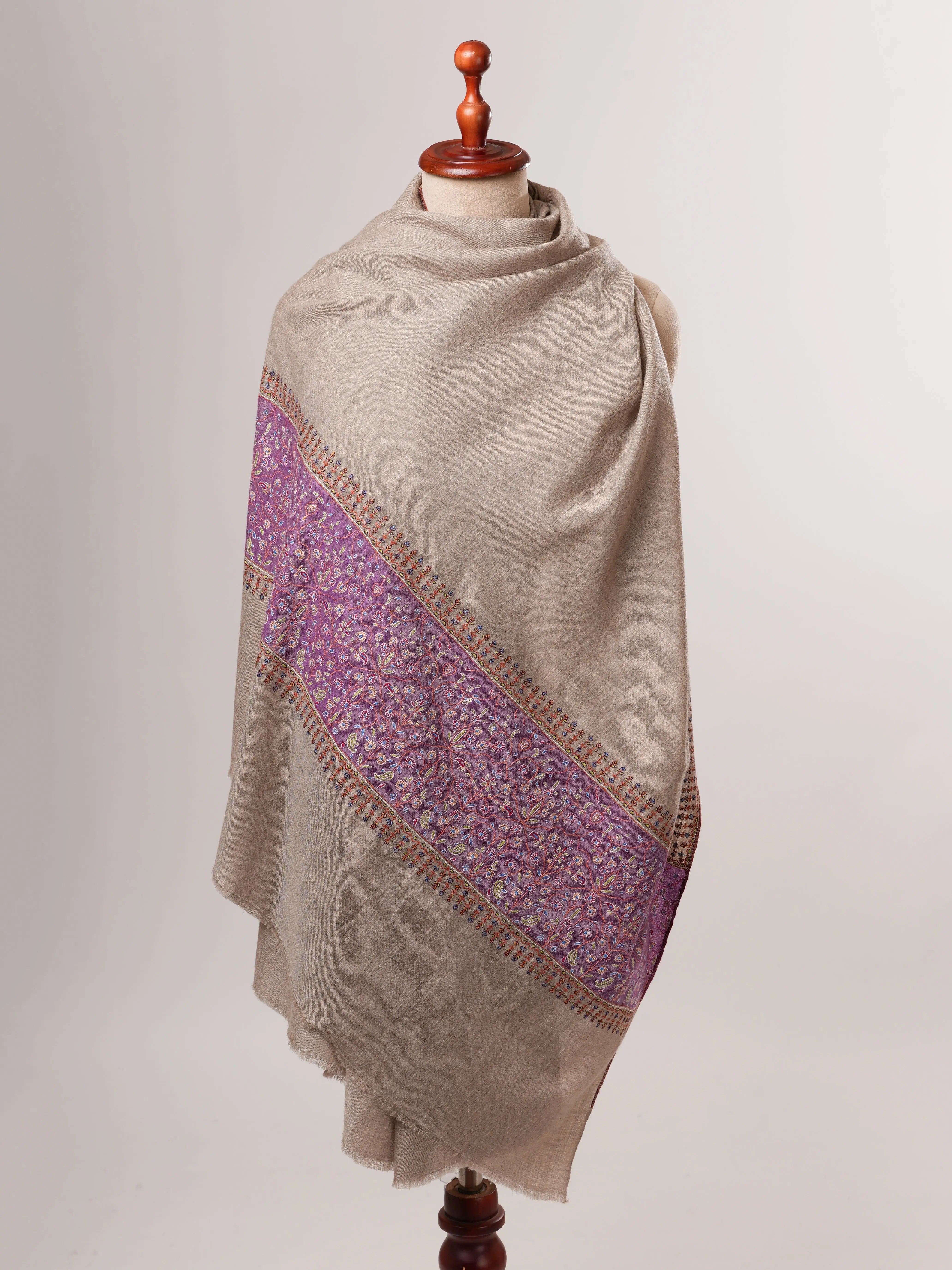Natural Grey Baby Soft Pashmina Shawl – Sozni Palla Hand Embroidery Shahkaar
