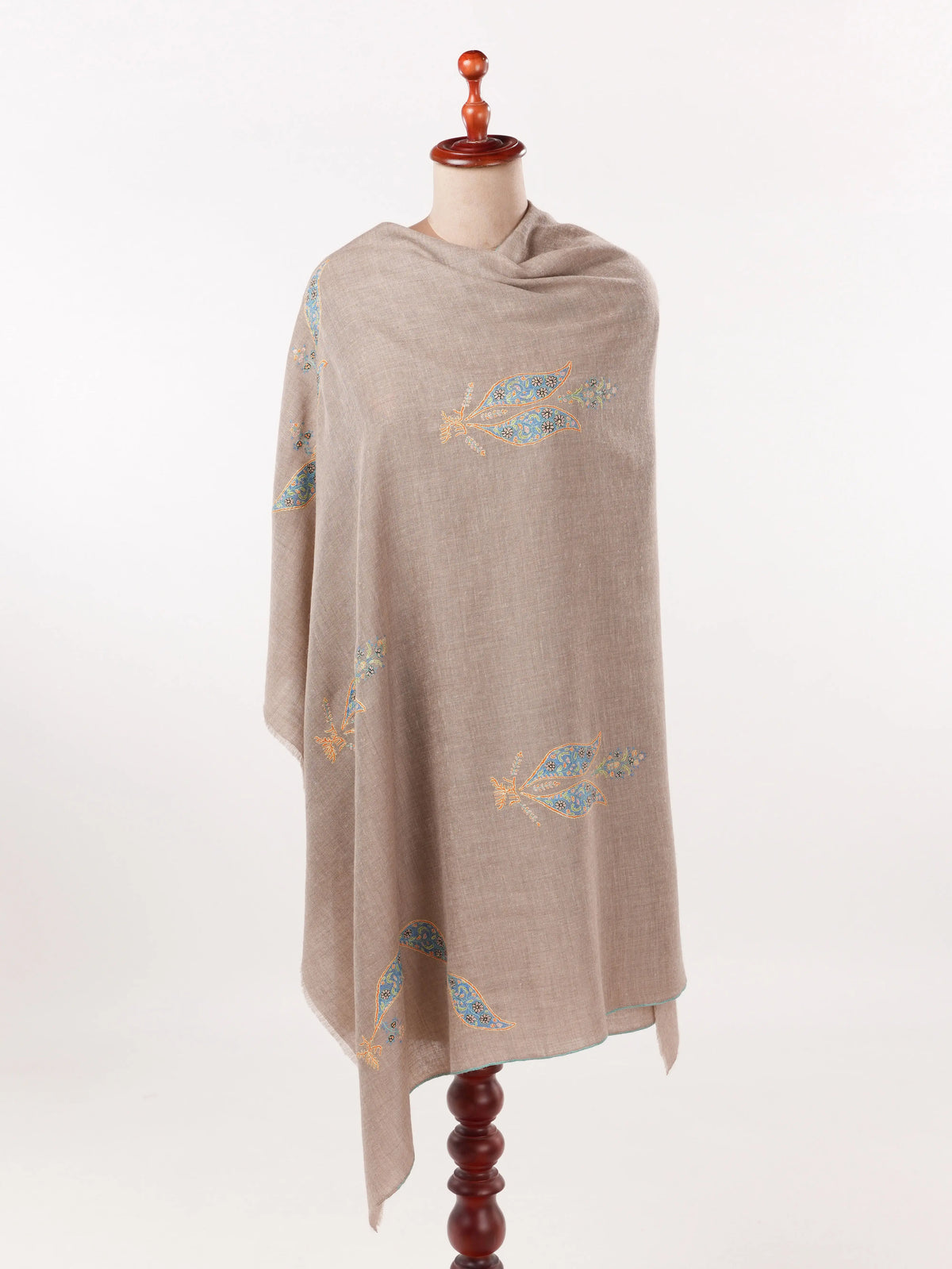 Beige Authentic Handwoven Pashmina Shawl with Buteh Hand Embroidery