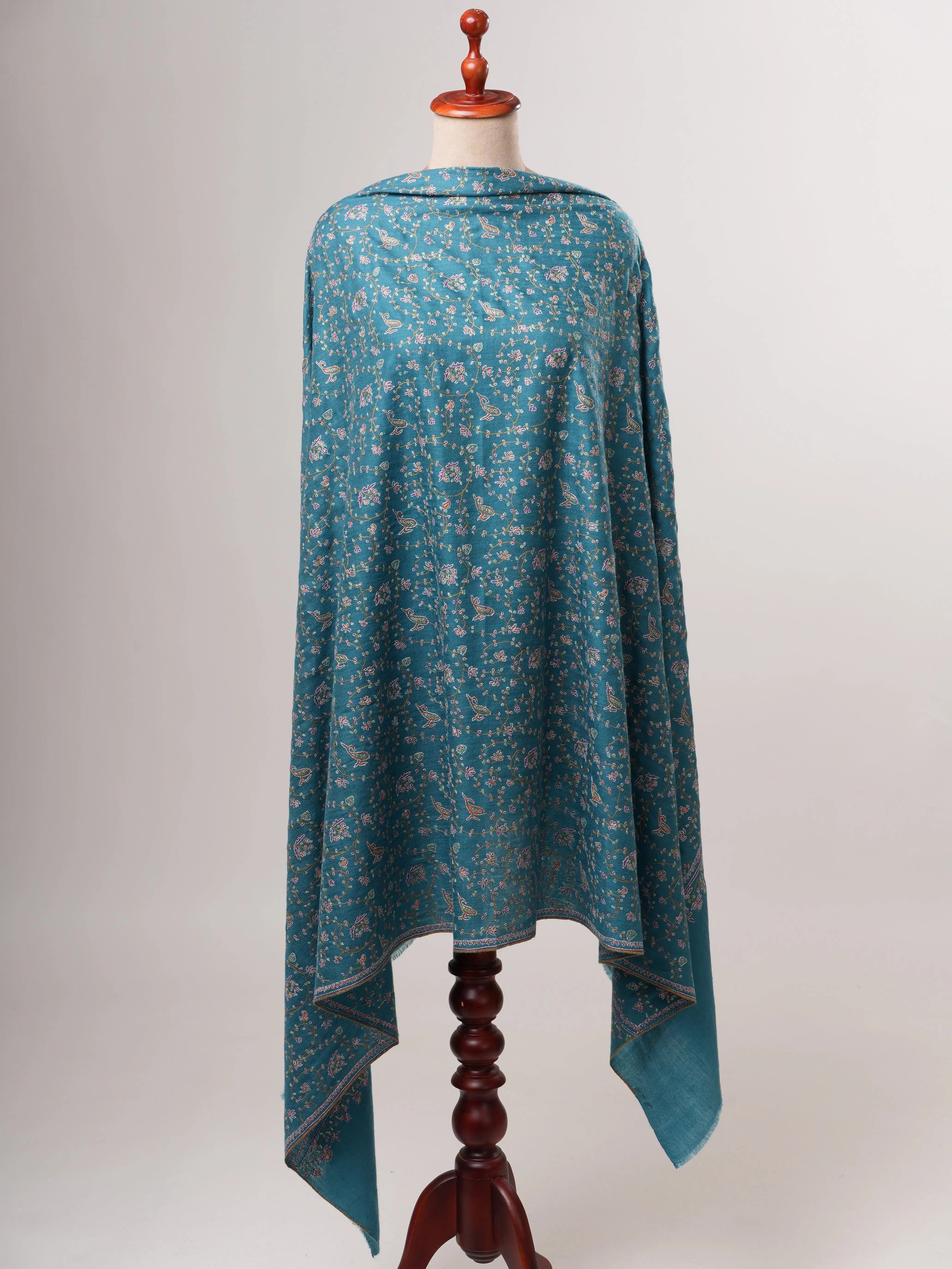 Authentic Kashmiri Pashmina Shawl with Detailed Hand Embroidery Shahkaar