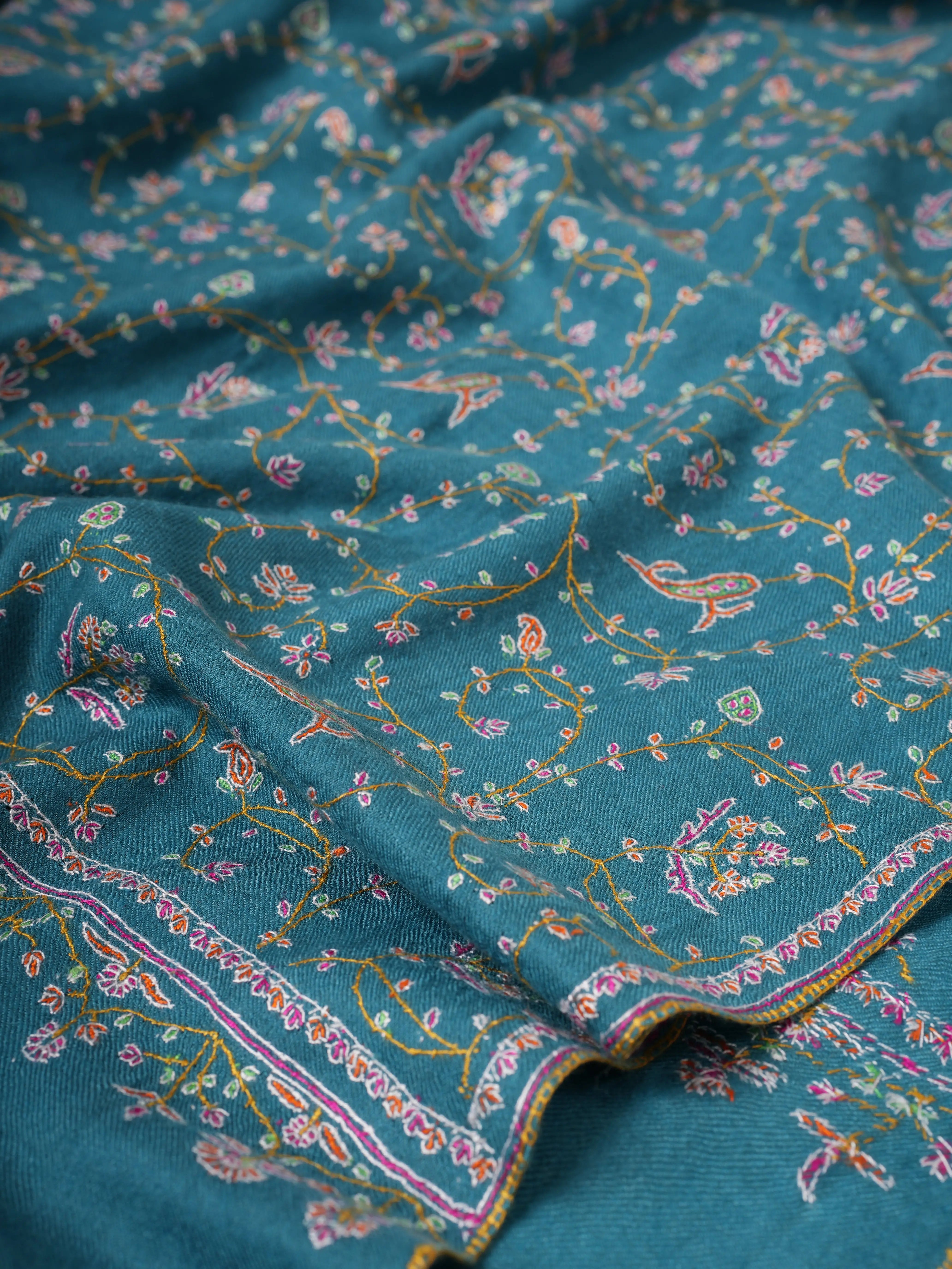 Authentic Kashmiri Pashmina Shawl with Detailed Hand Embroidery Shahkaar