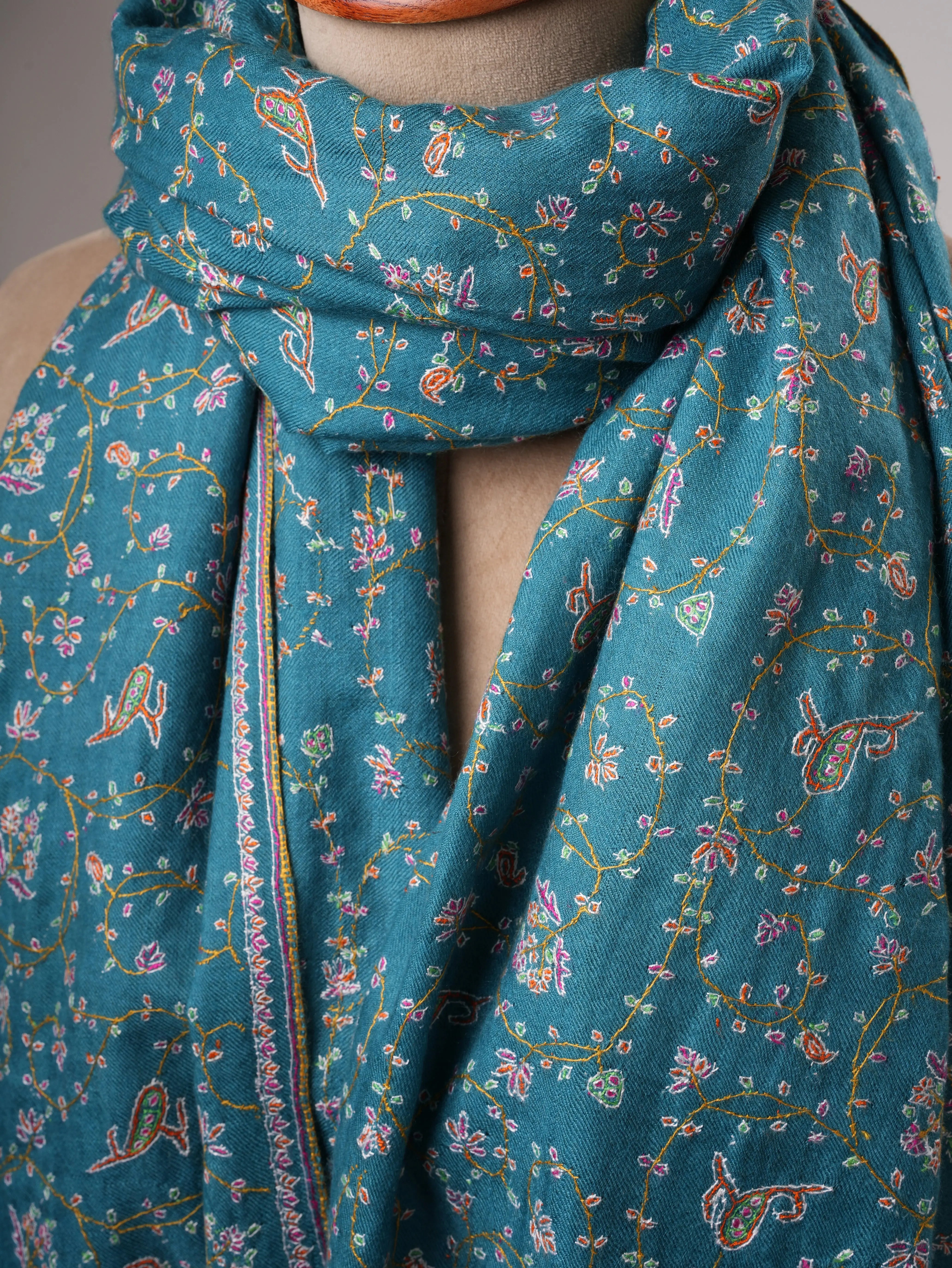 Authentic Kashmiri Pashmina Shawl with Detailed Hand Embroidery Shahkaar