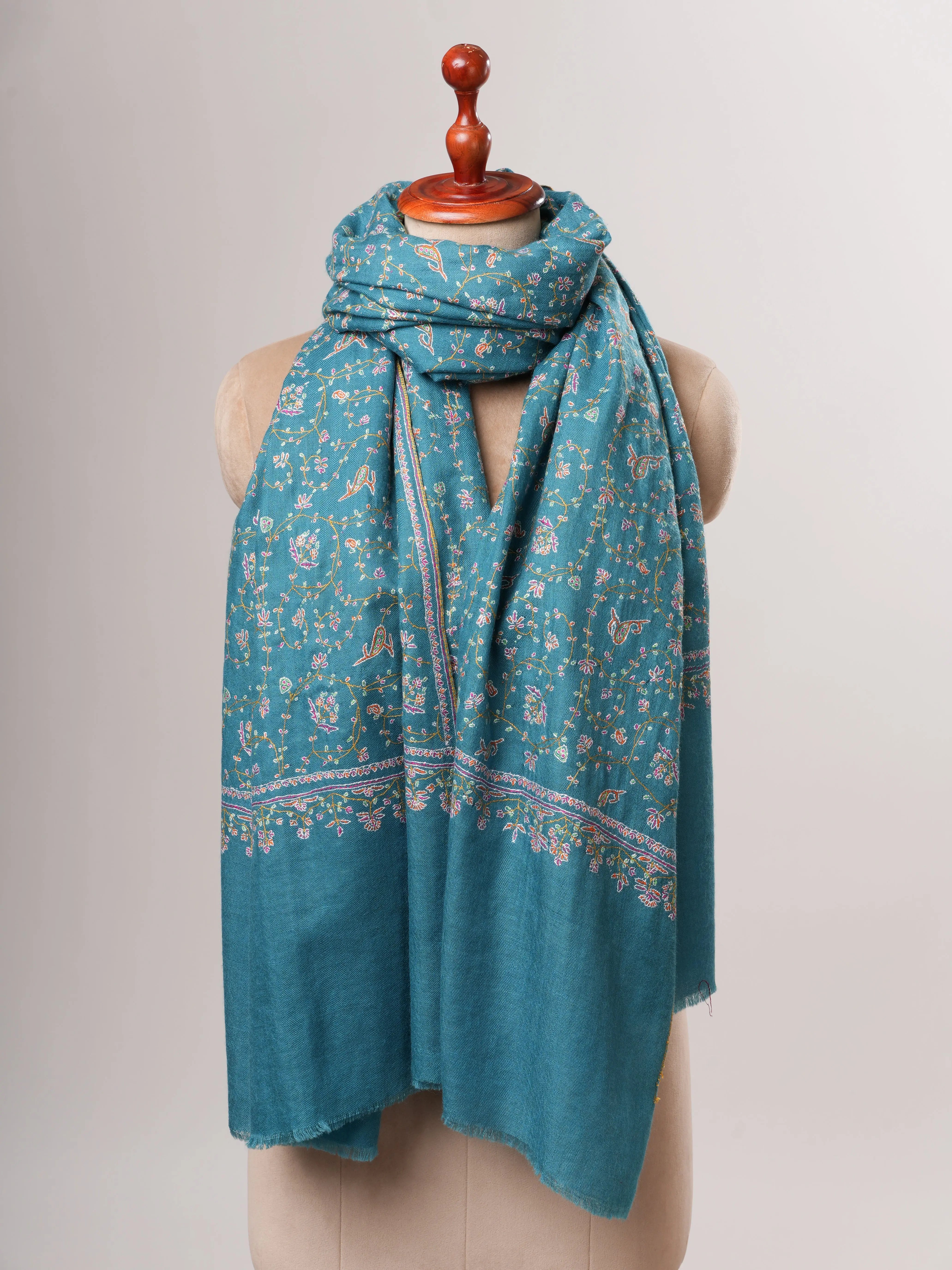 Authentic Kashmiri Pashmina Shawl with Detailed Hand Embroidery Shahkaar