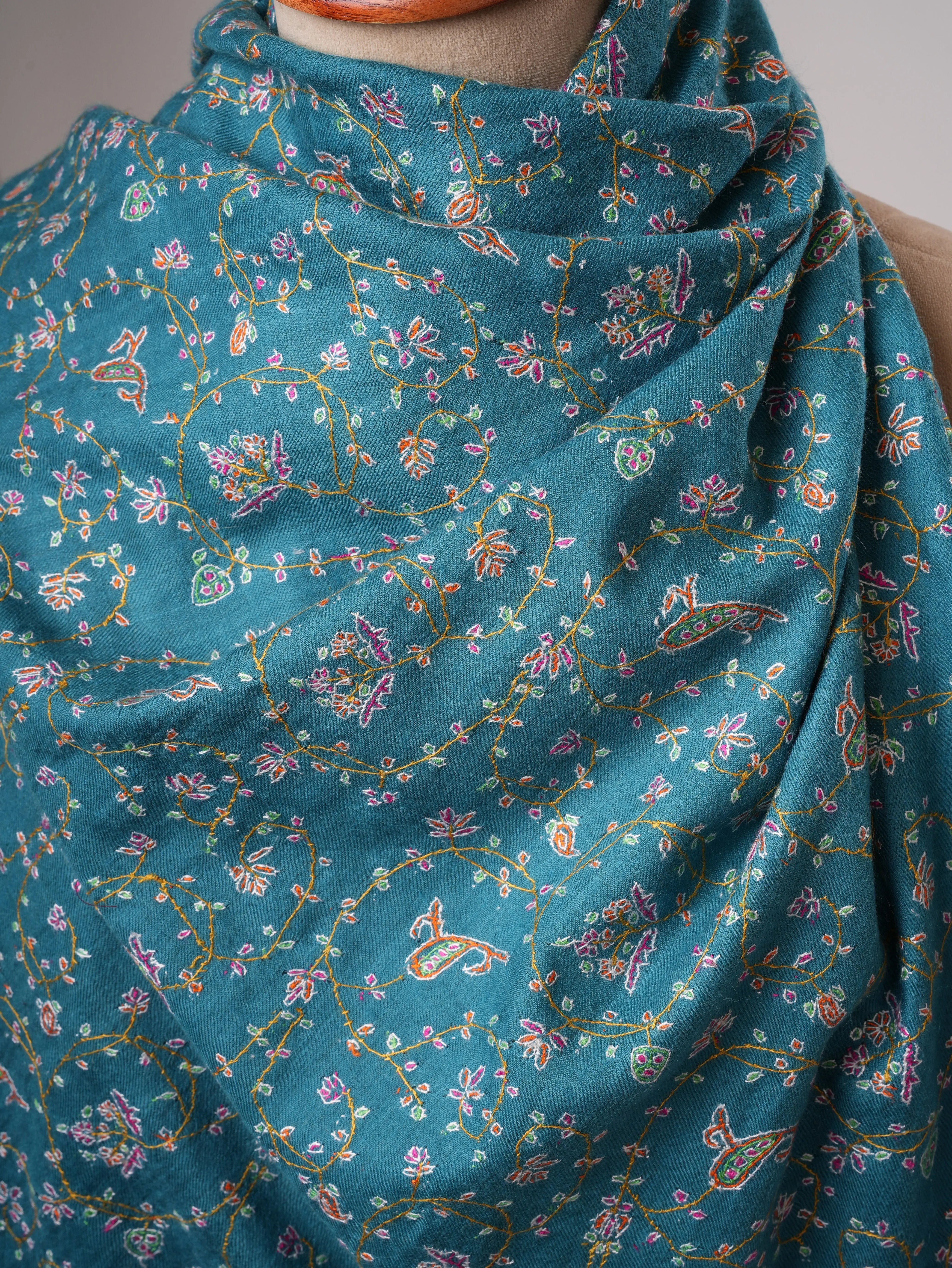 Authentic Kashmiri Pashmina Shawl with Detailed Hand Embroidery Shahkaar