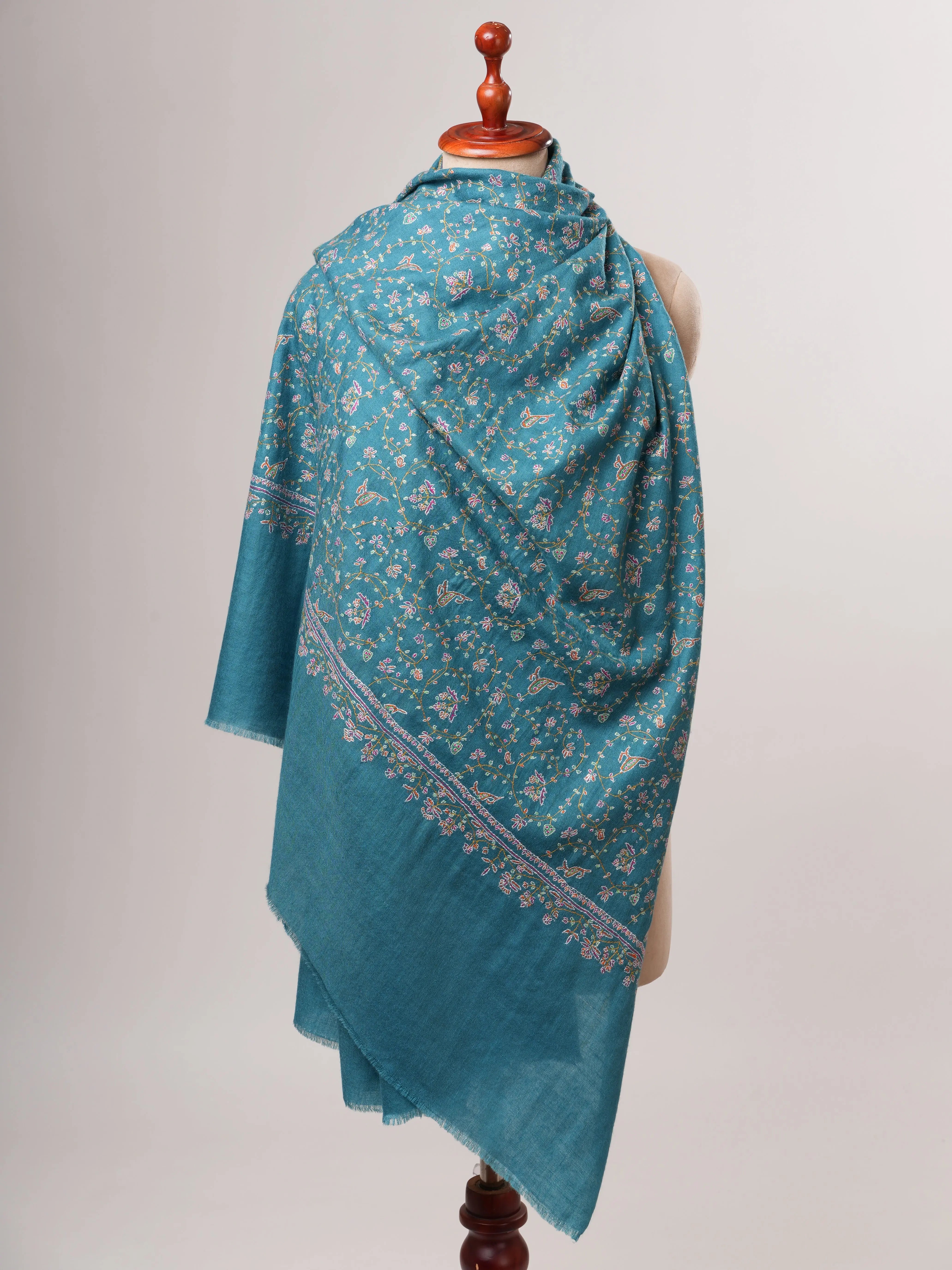 Authentic Kashmiri Pashmina Shawl with Detailed Hand Embroidery Shahkaar