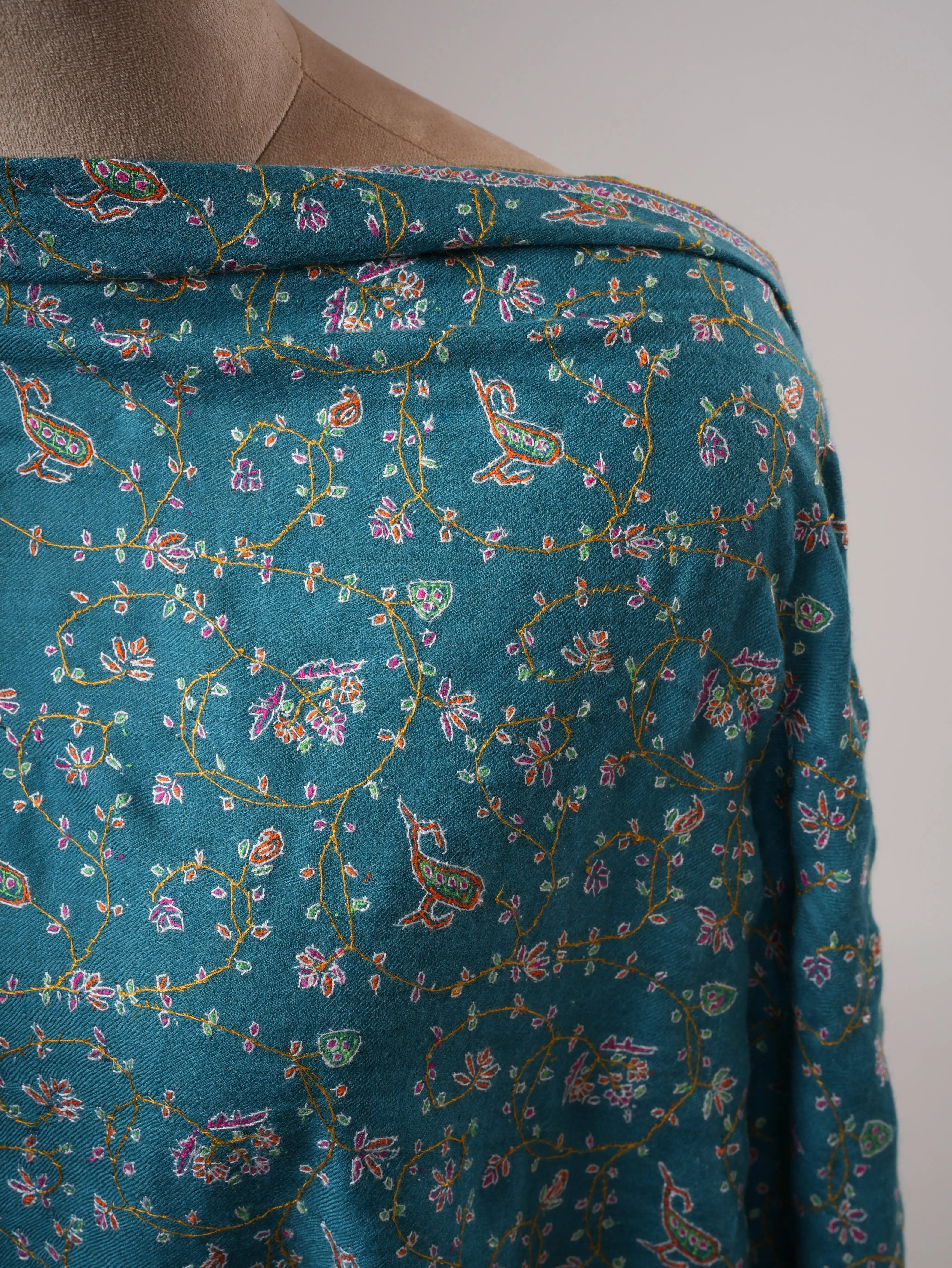 Authentic Kashmiri Pashmina Shawl with Detailed Hand Embroidery Shahkaar