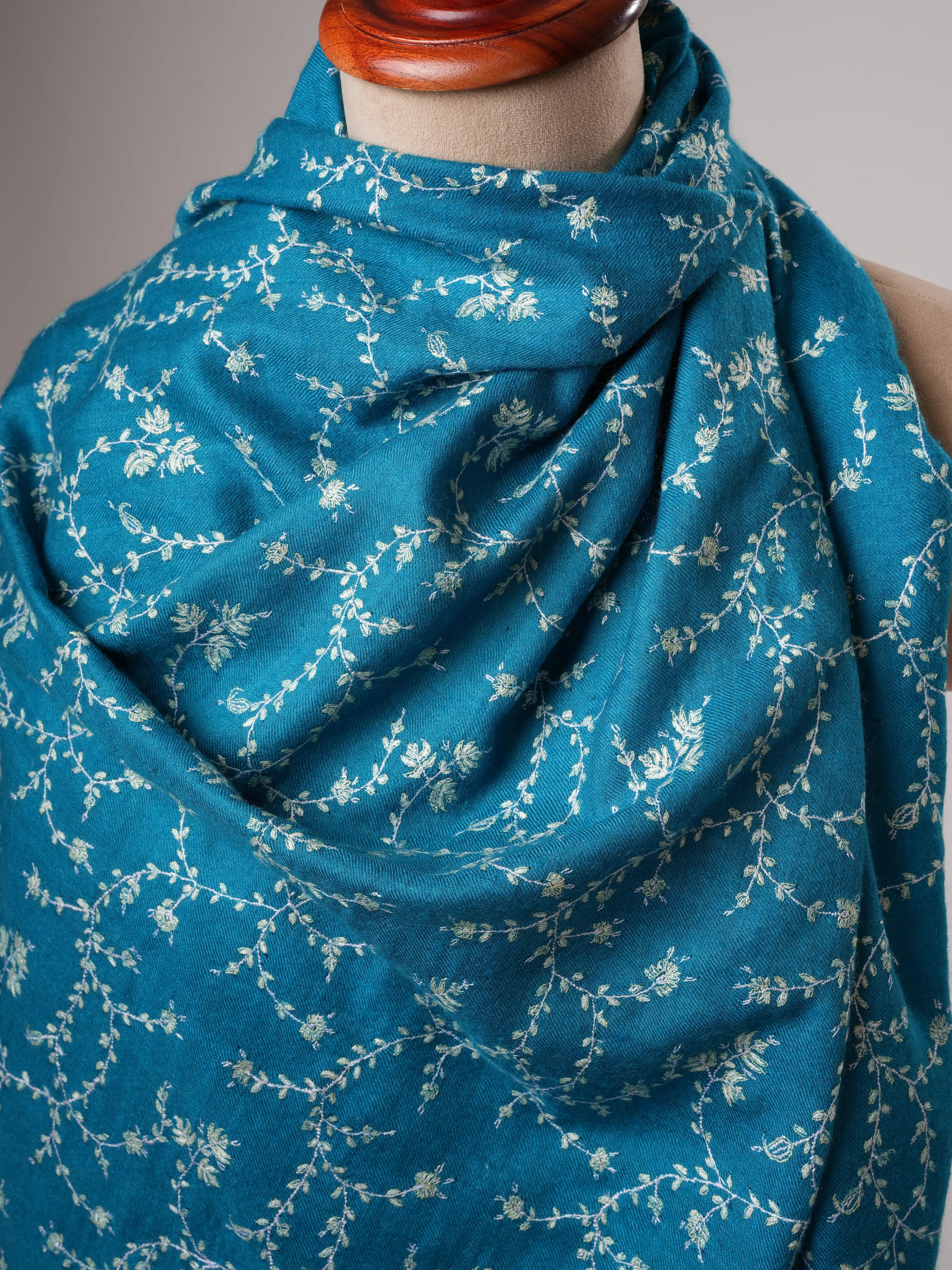 Hand Embroidered Jali Blue Shahkaar Pashmina Shawl Shahkaar
