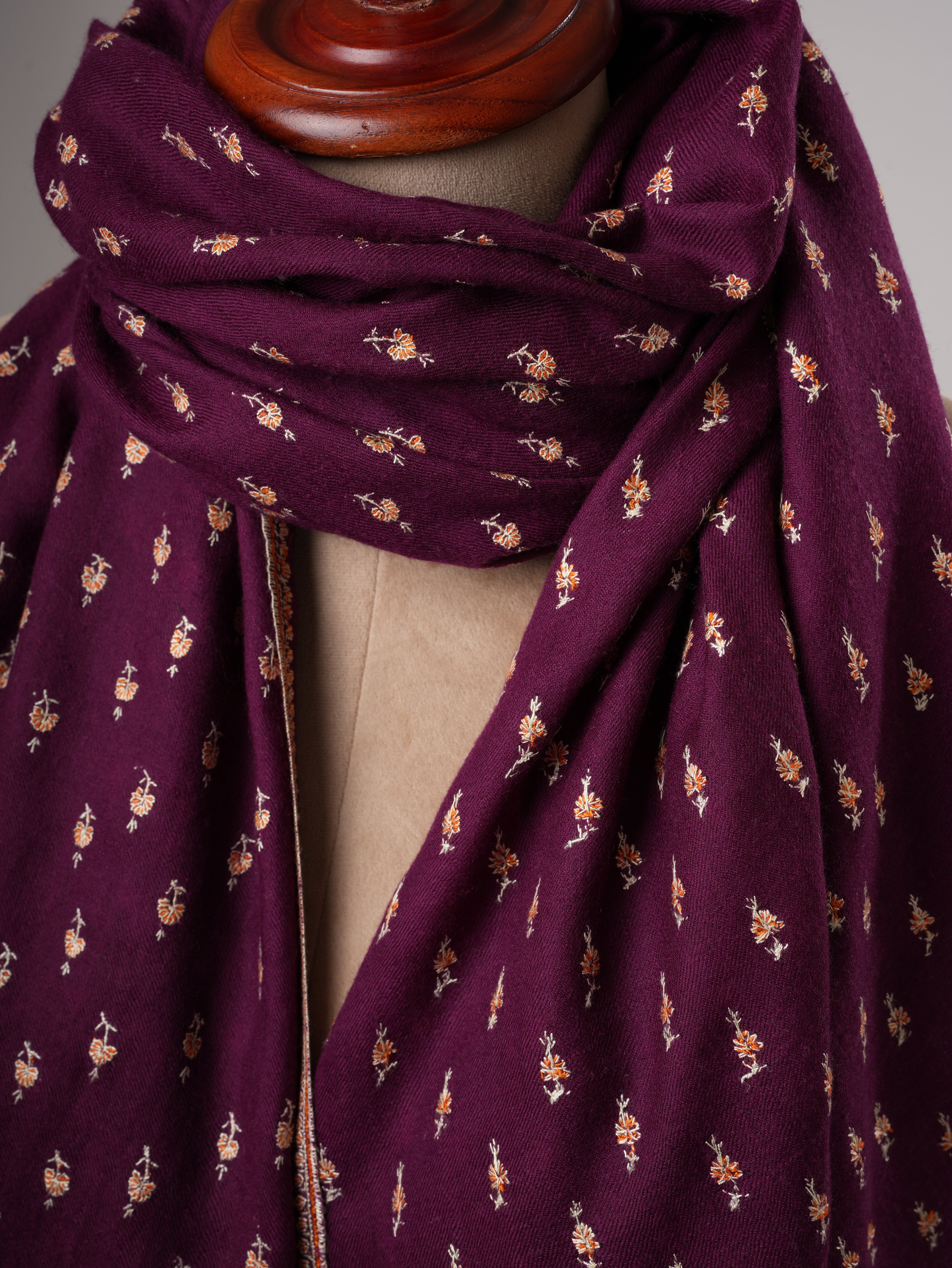 Purple Mache Buteh Hand Embroidered Kashmiri Pashmina Shawl Shahkaar