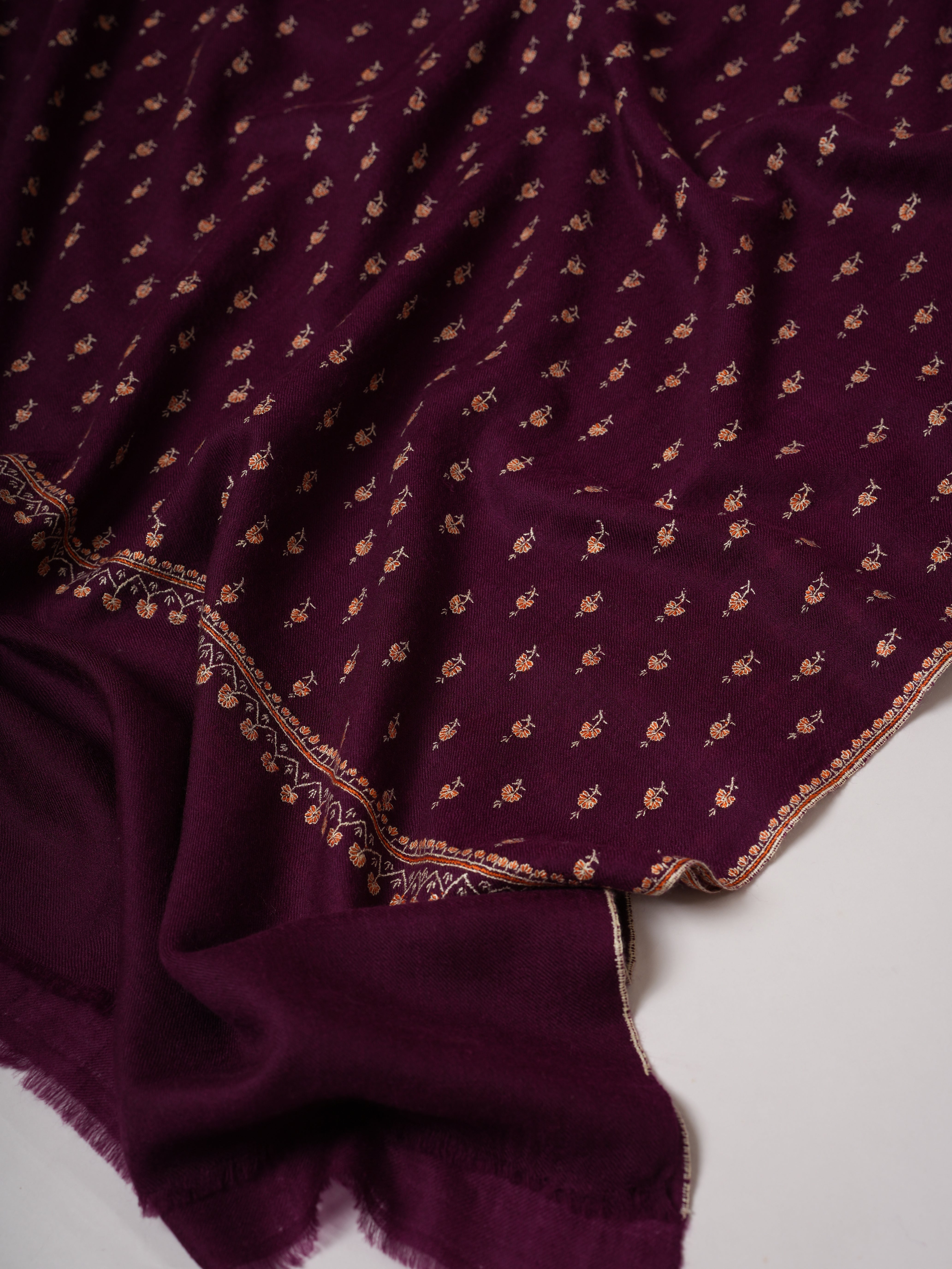 Purple Mache Buteh Hand Embroidered Kashmiri Pashmina Shawl Shahkaar