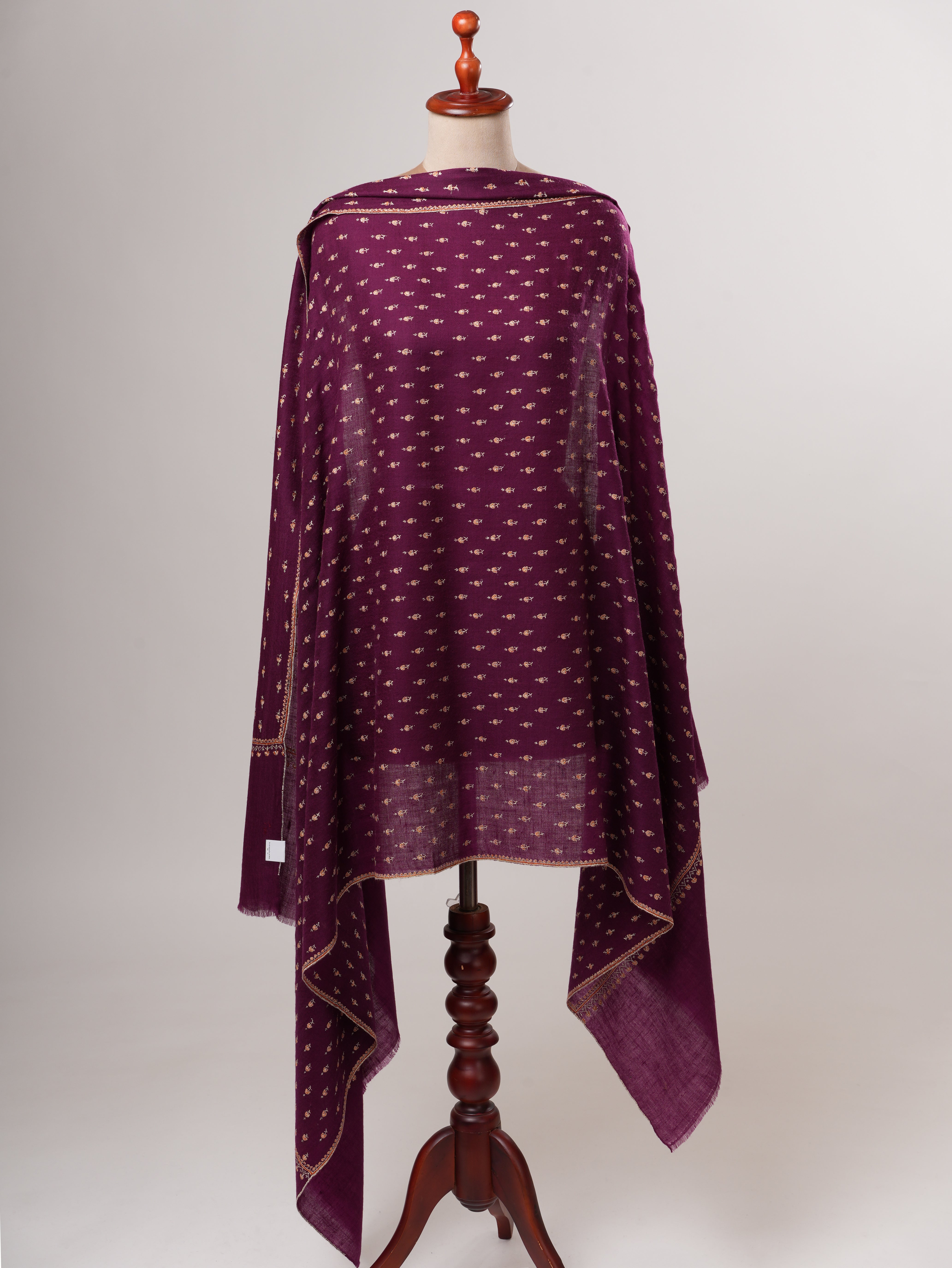 Purple Mache Buteh Hand Embroidered Kashmiri Pashmina Shawl Shahkaar