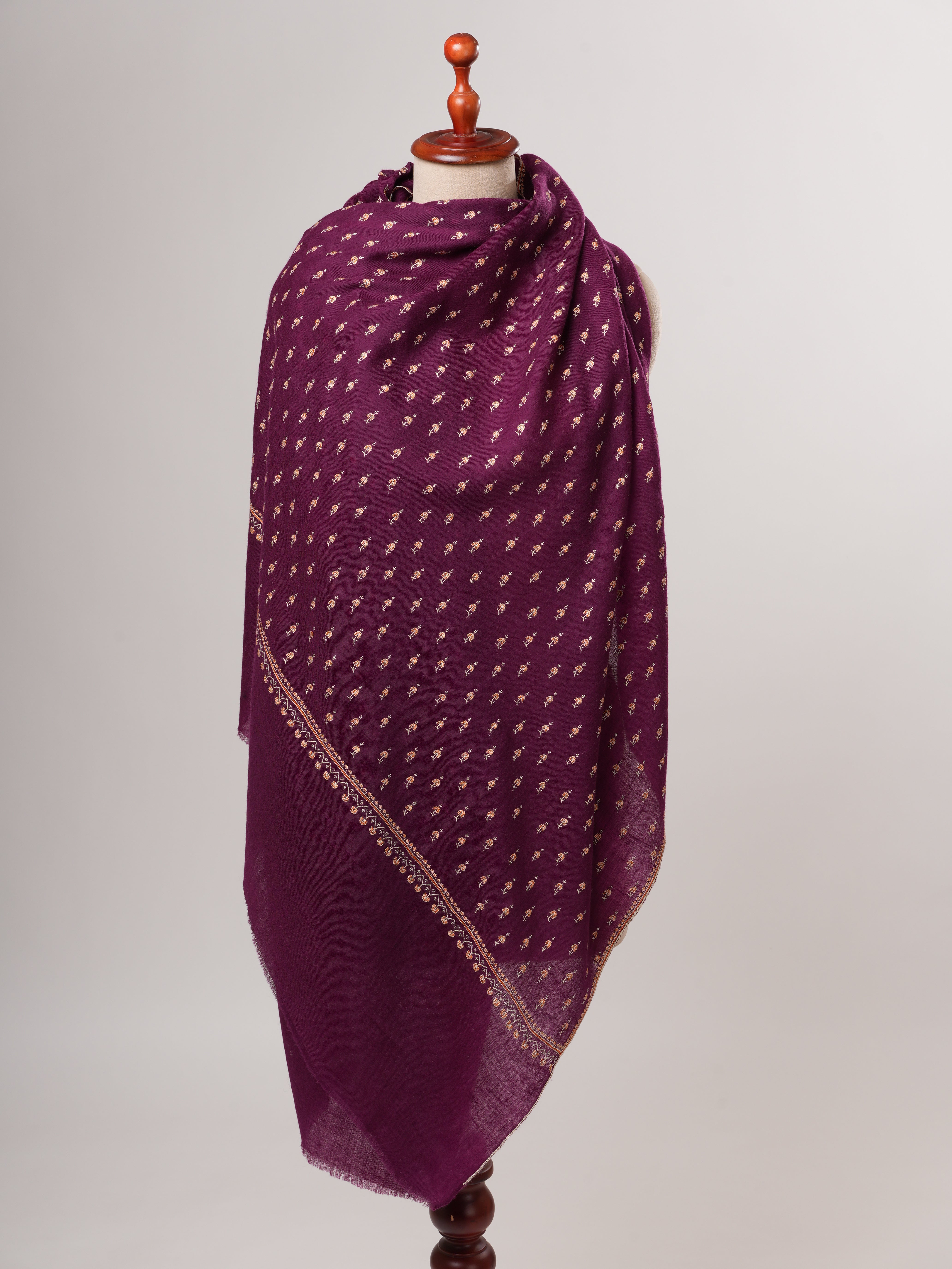 Purple Mache Buteh Hand Embroidered Kashmiri Pashmina Shawl Shahkaar