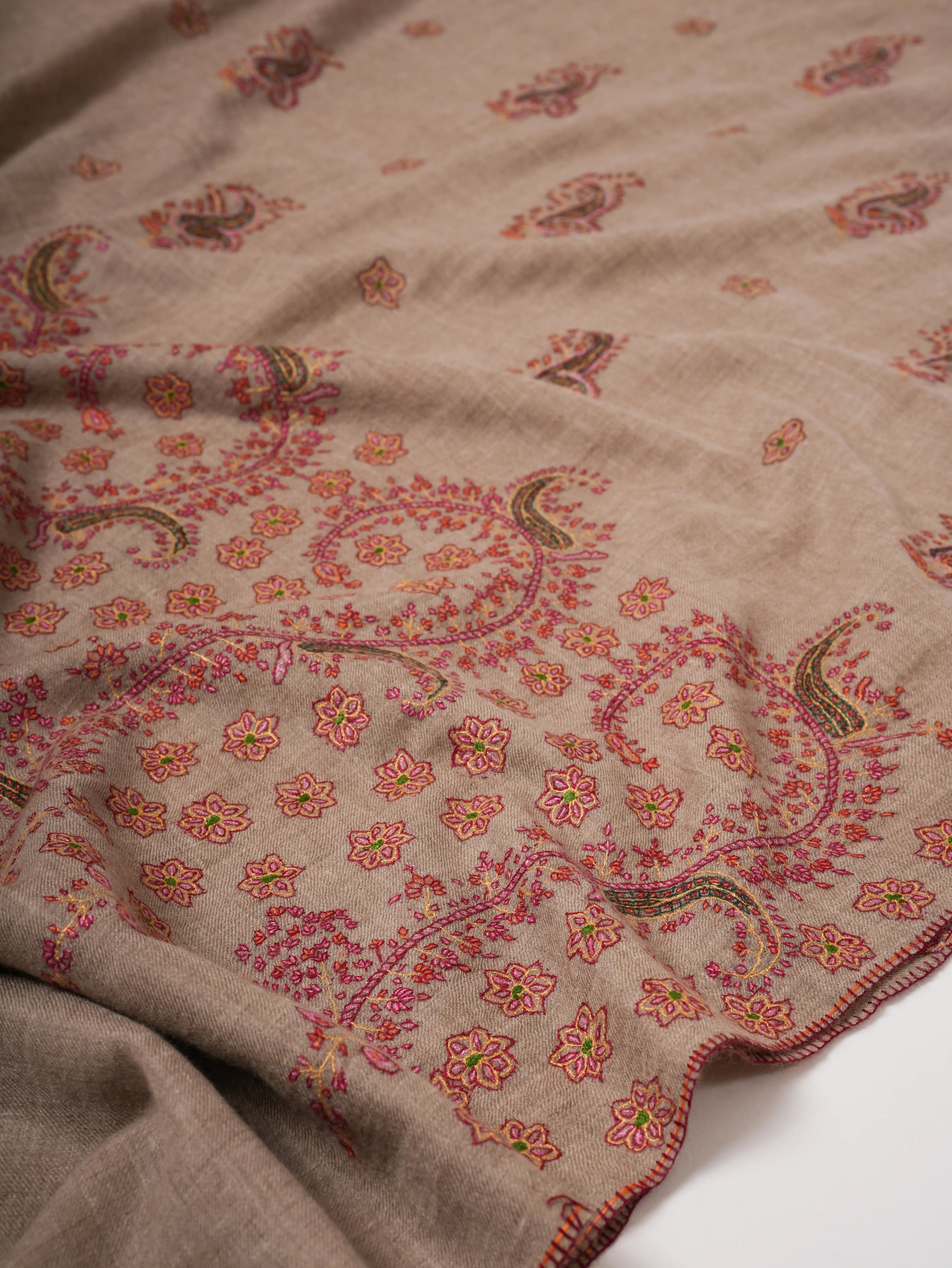 Grey Pashmina Shawl – Handwoven with Sozni Embroidery Shahkaar
