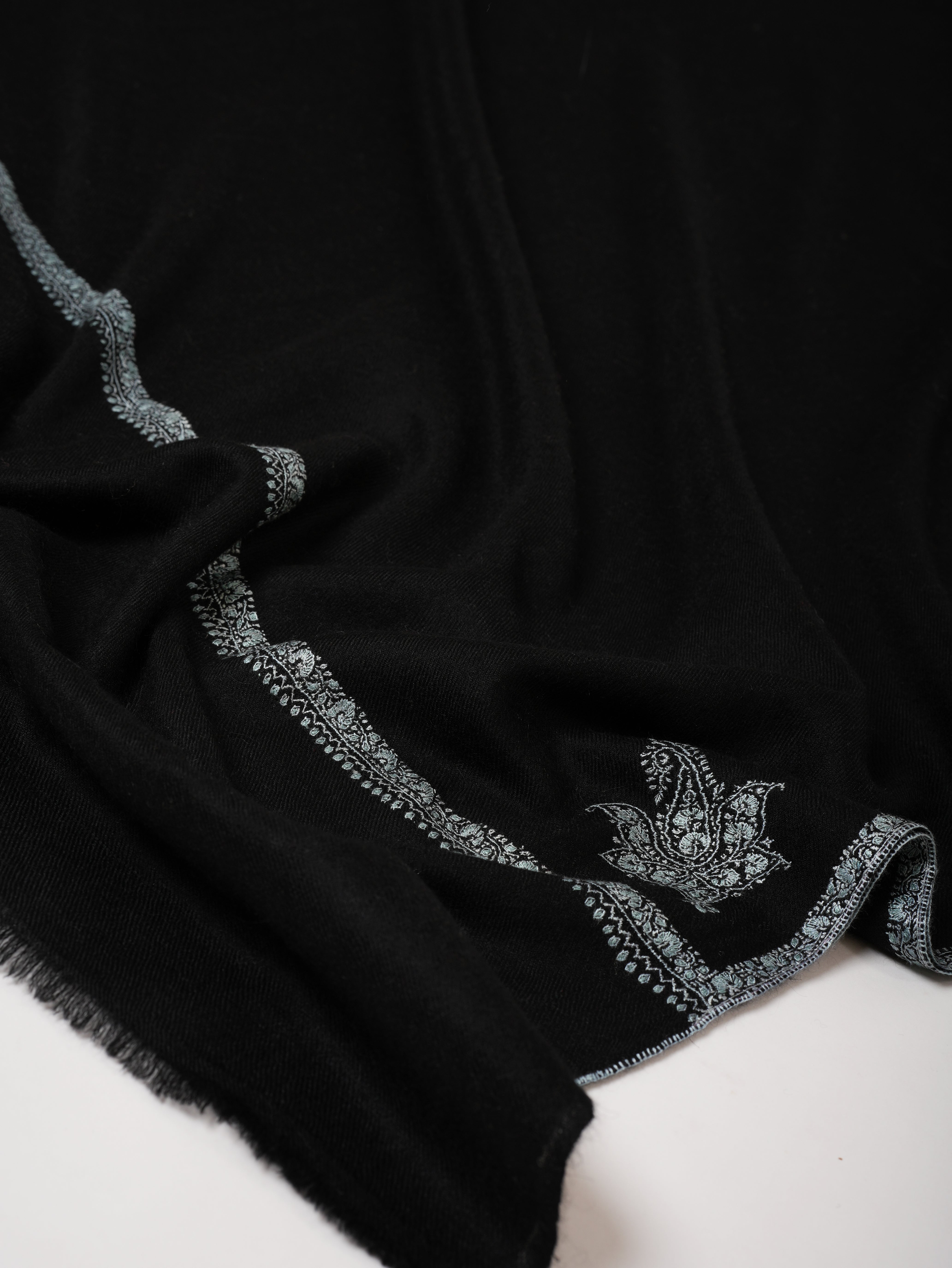 Black Kashmiri Pashmina Shawl with Bail Embroidery