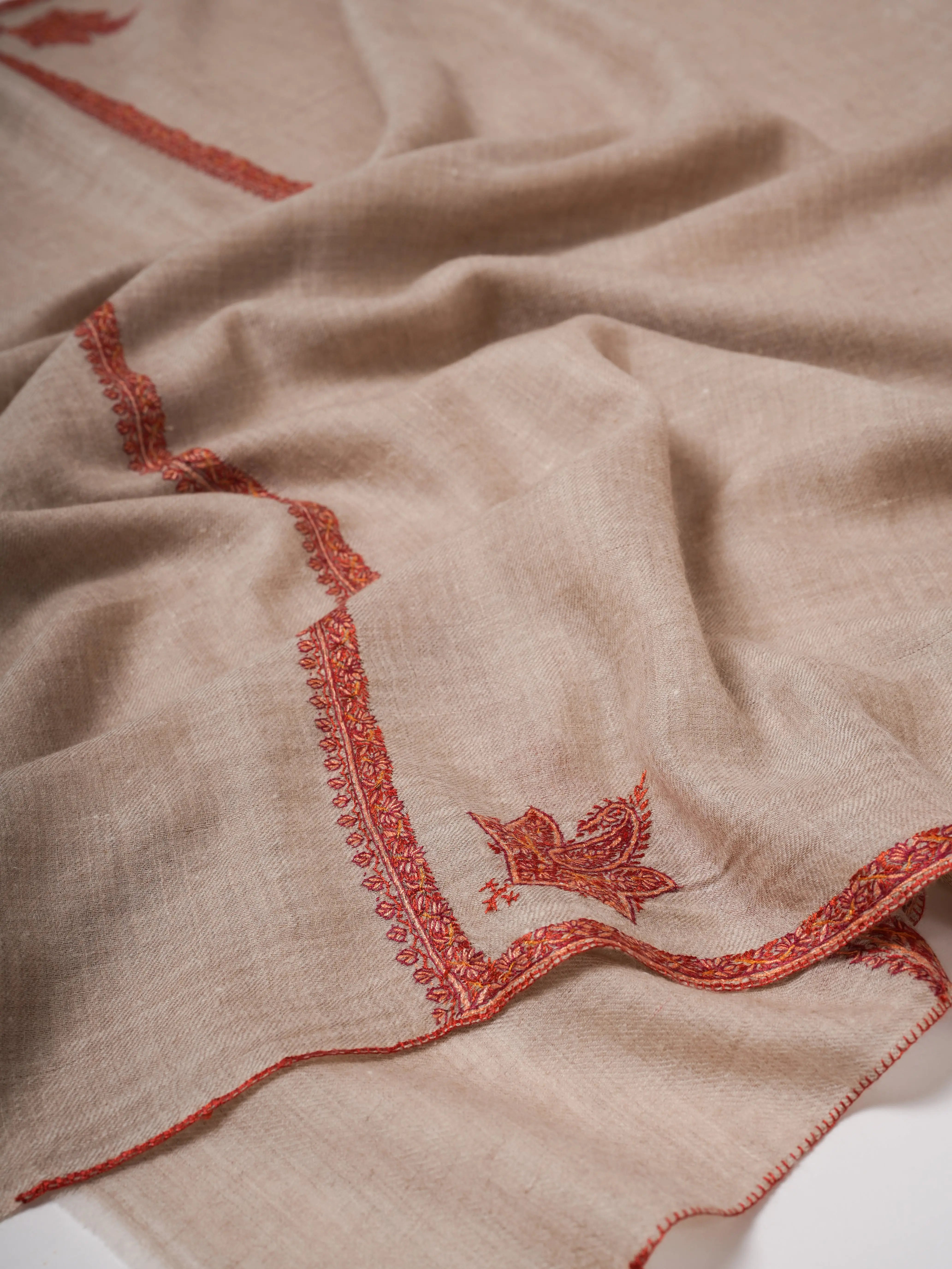 Handloomed Pashmina Shawl with Baildar Sozni Embroidery Shahkaar
