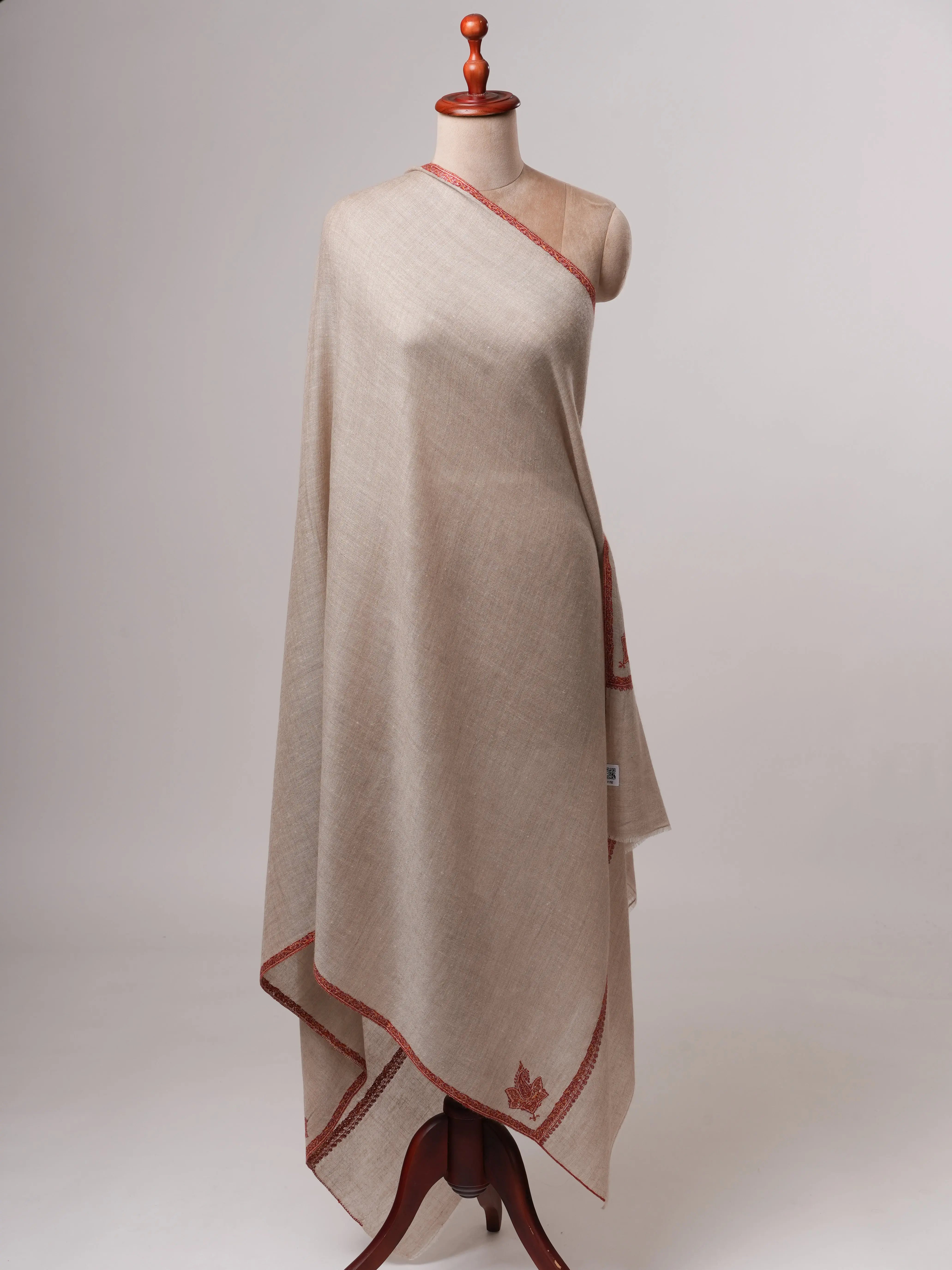 Handloomed Pashmina Shawl with Baildar Sozni Embroidery Shahkaar