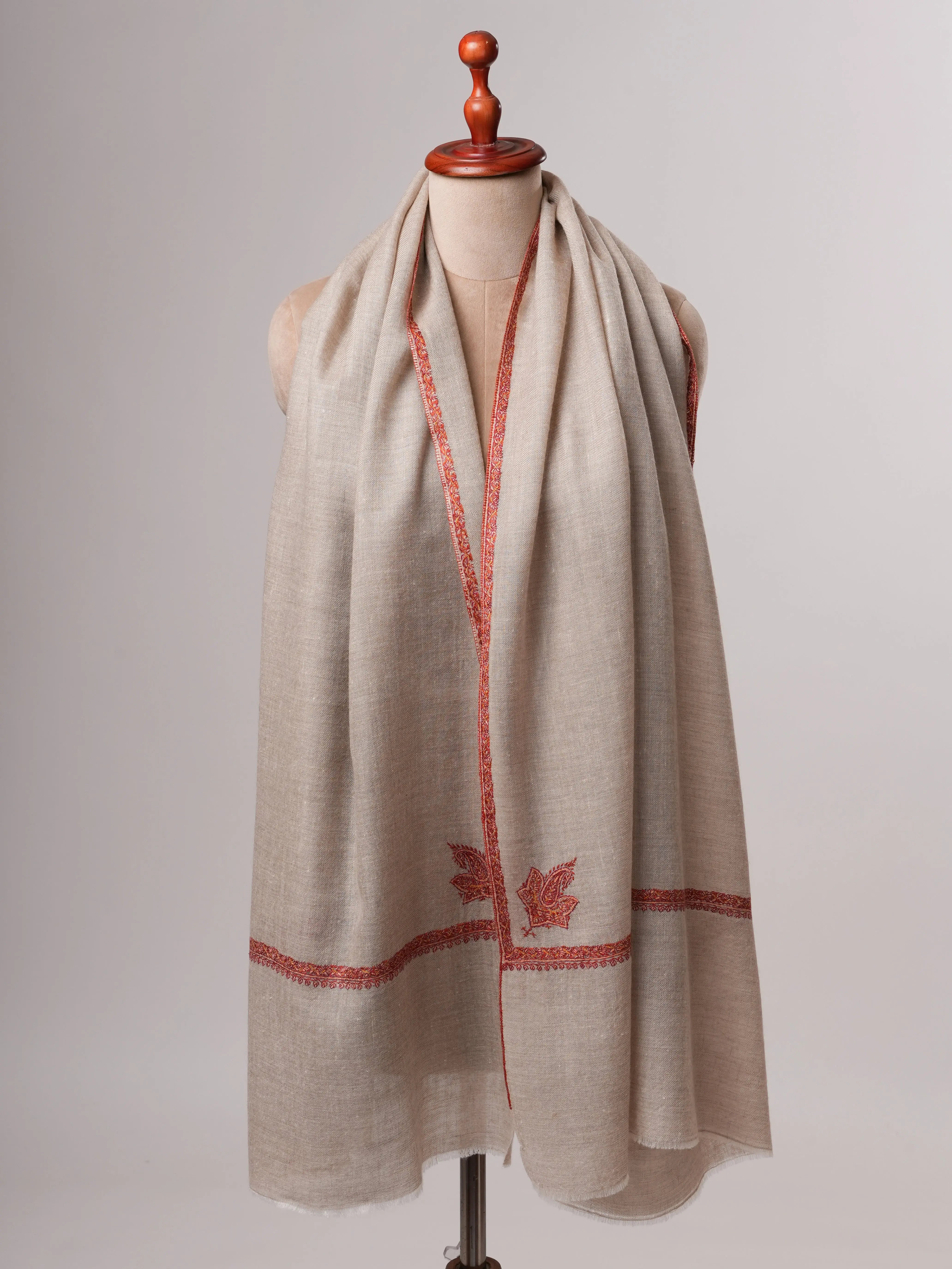 Handloomed Pashmina Shawl with Baildar Sozni Embroidery Shahkaar