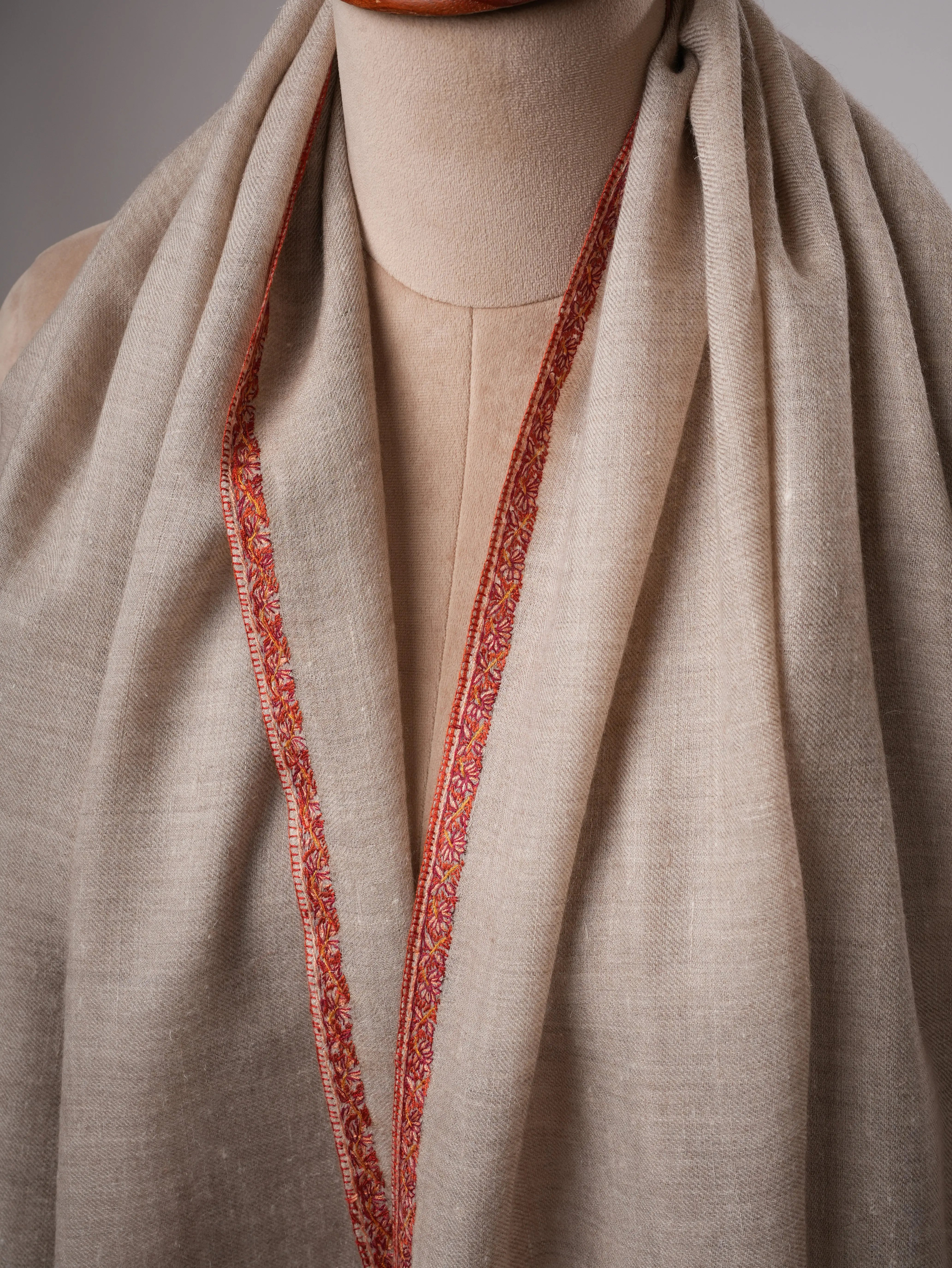 Handloomed Pashmina Shawl with Baildar Sozni Embroidery Shahkaar