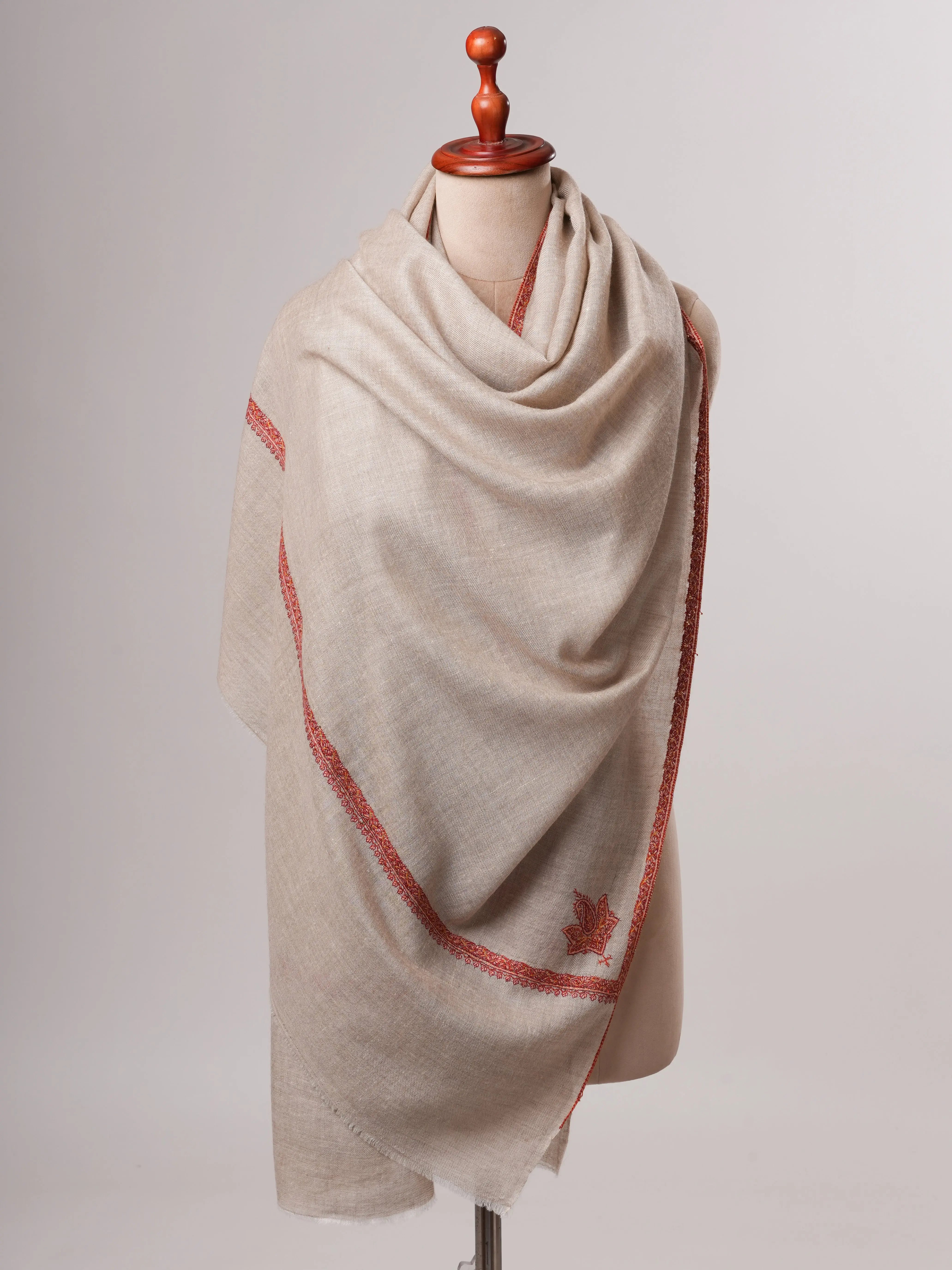 Handloomed Pashmina Shawl with Baildar Sozni Embroidery Shahkaar