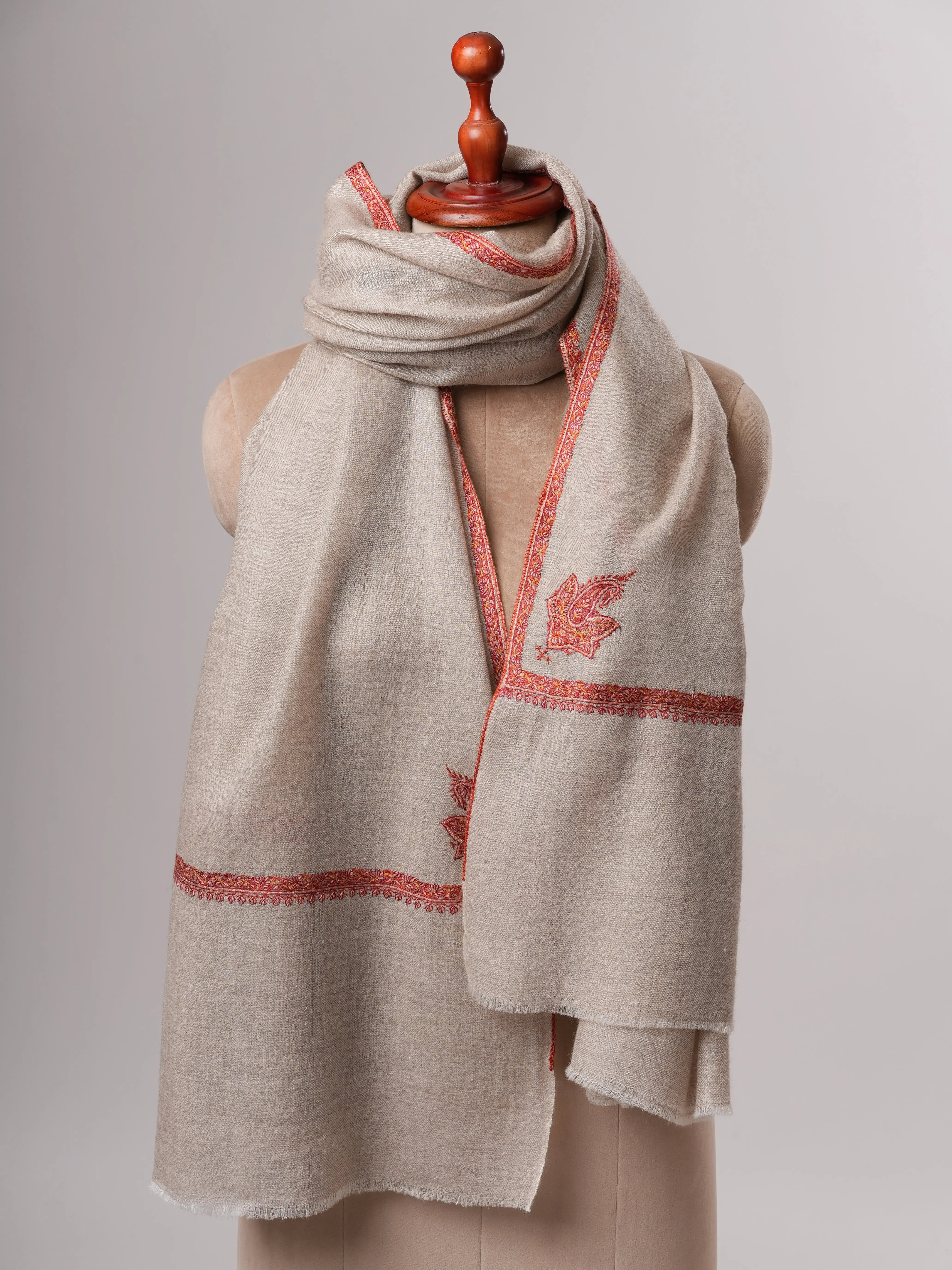 Handloomed Pashmina Shawl with Baildar Sozni Embroidery Shahkaar