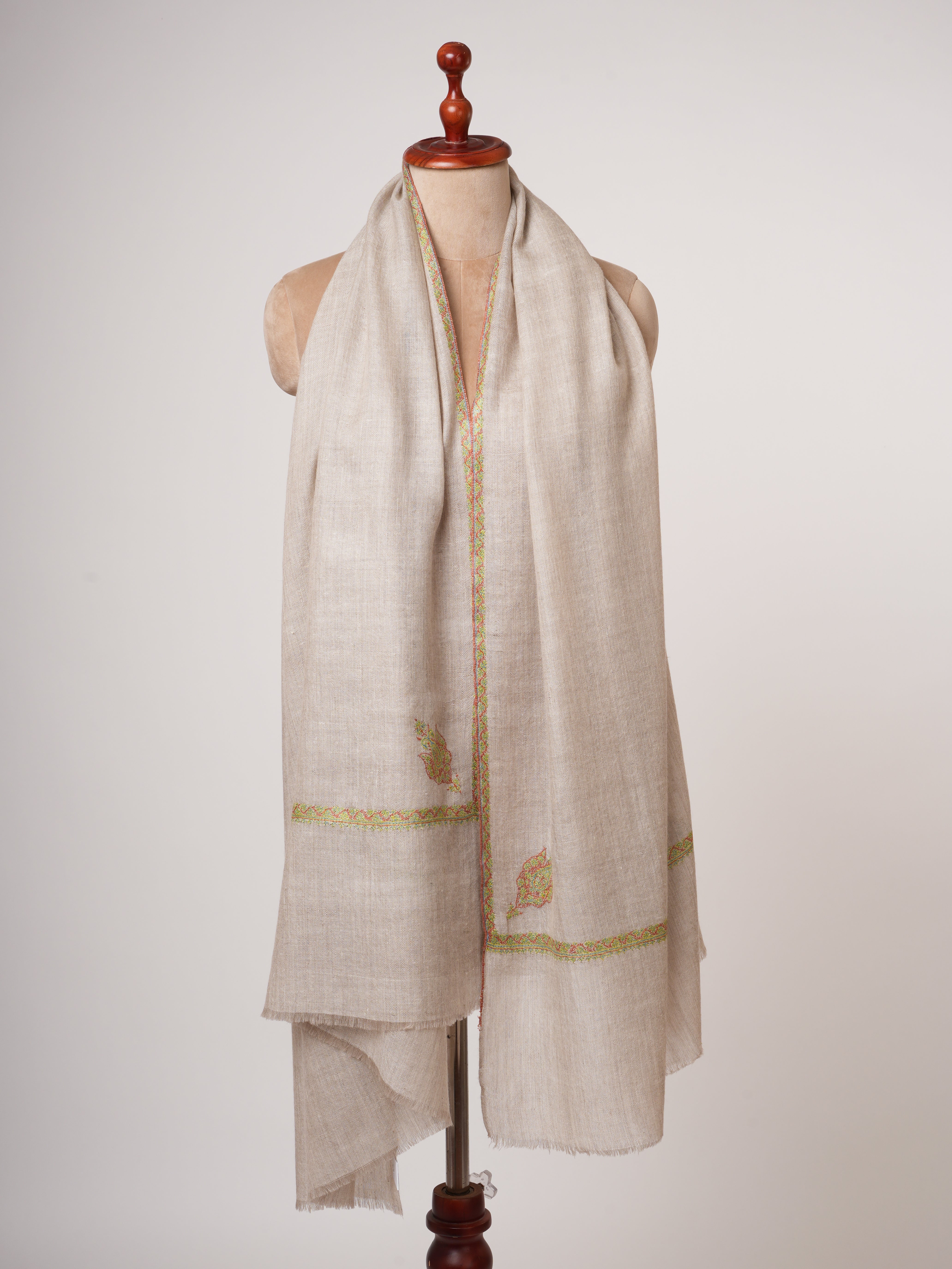 Silver Pashmina Shawl with Bail Needlework Embroidery
