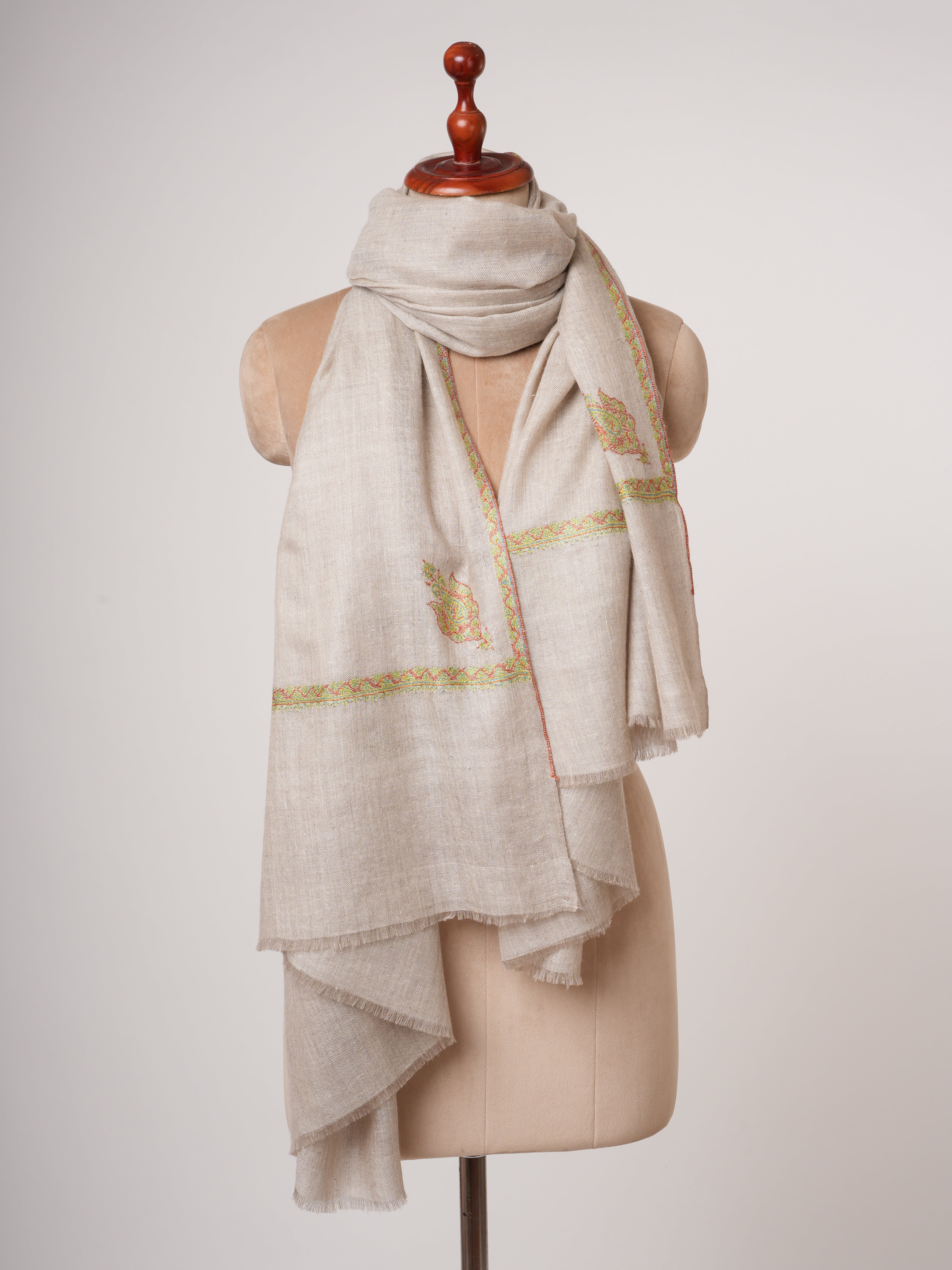 Silver Pashmina Shawl with Bail Needlework Embroidery