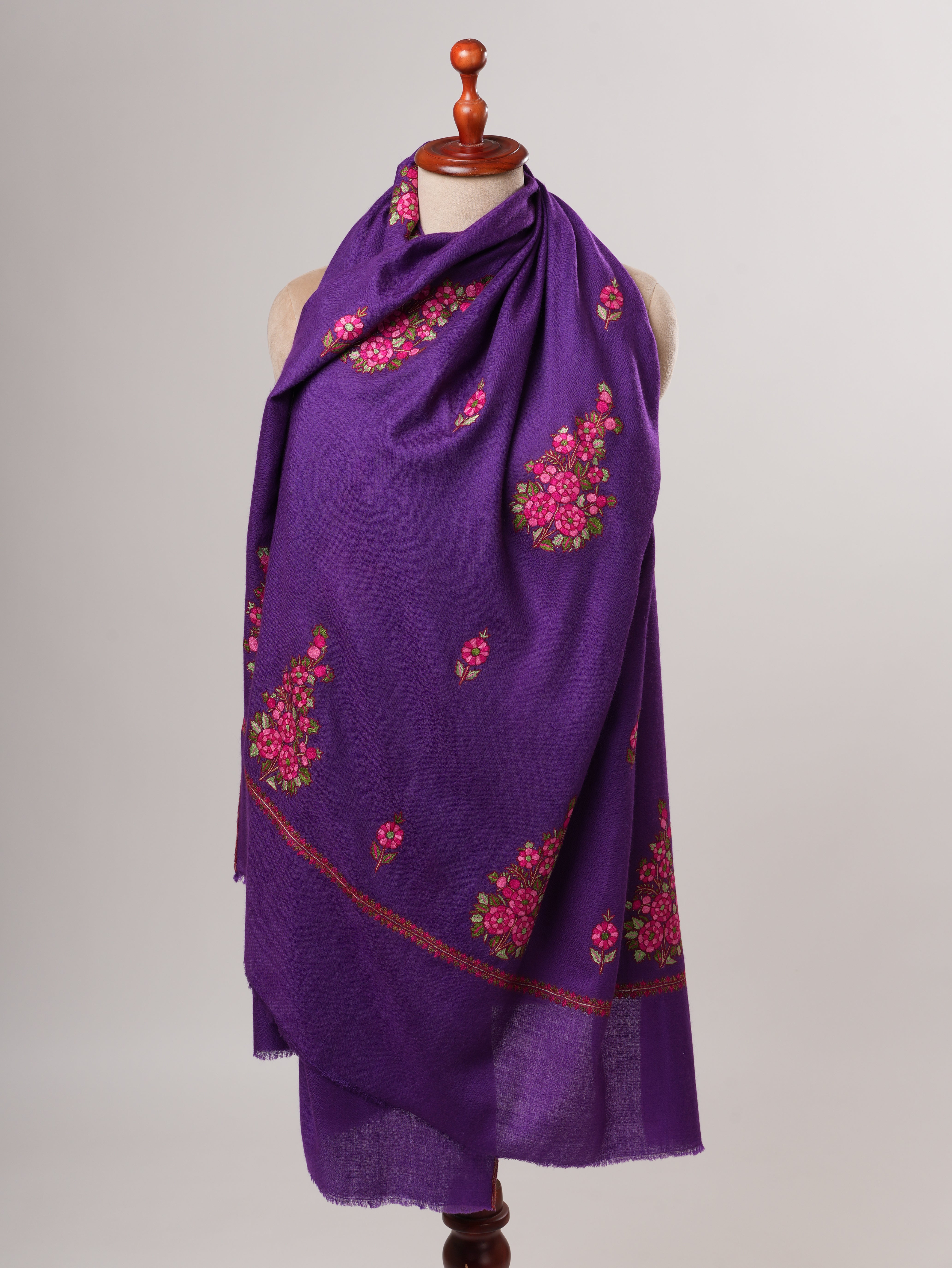 Purple Kashmiri Pashmina Shawl with Hand Embroidered Buteh Motifs Shahkaar