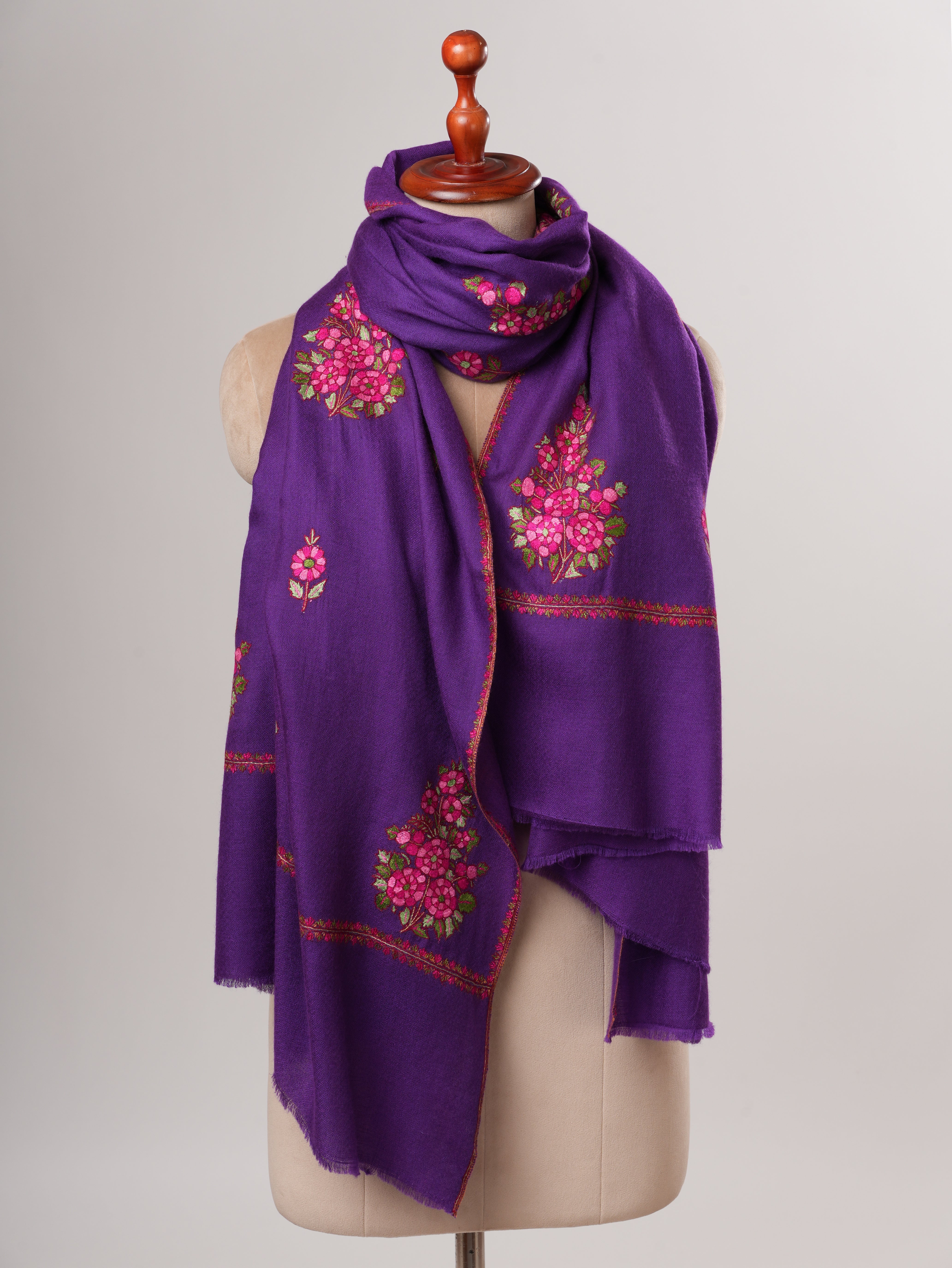 Purple Kashmiri Pashmina Shawl with Hand Embroidered Buteh Motifs Shahkaar