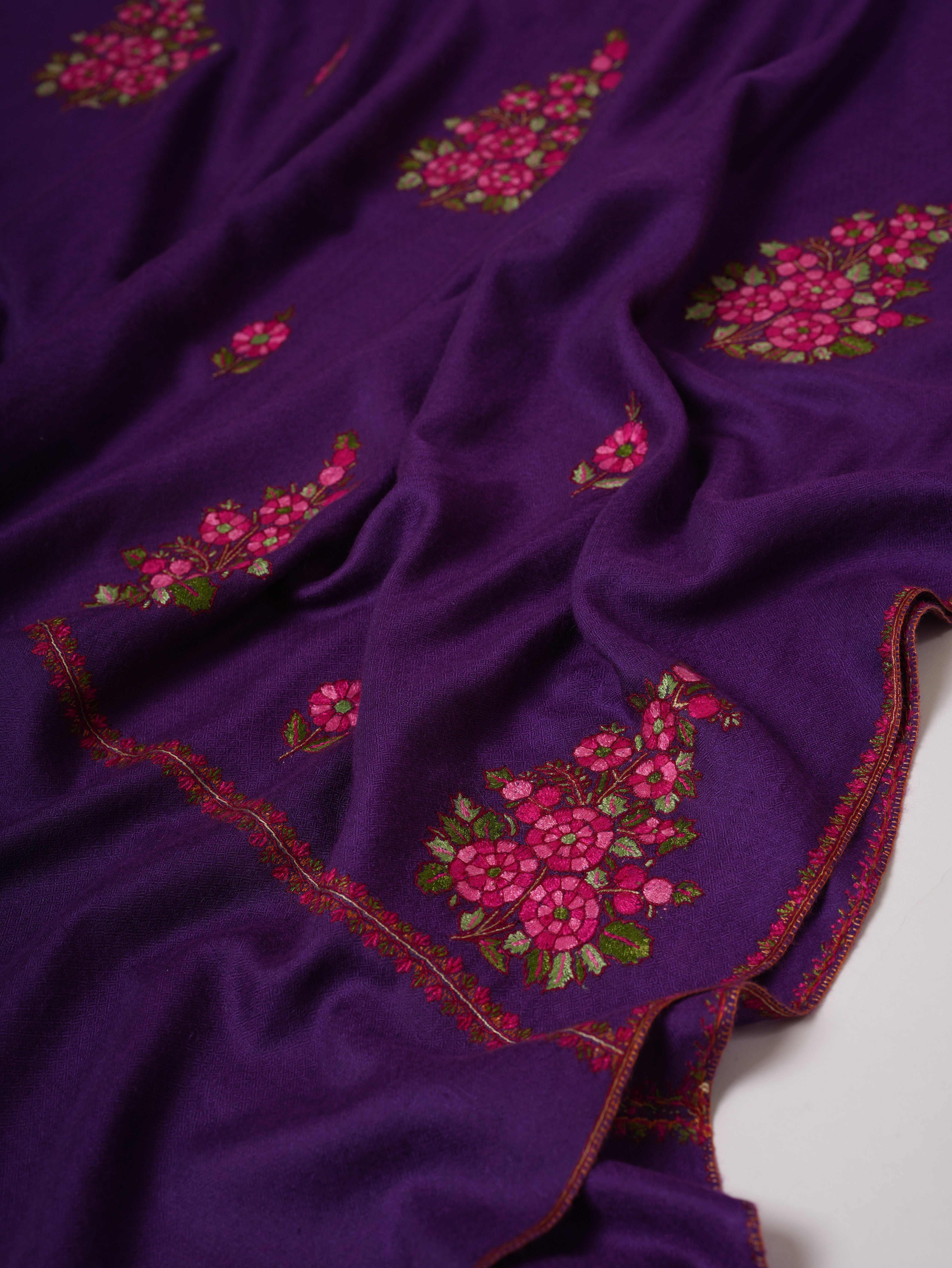 Purple Kashmiri Pashmina Shawl with Hand Embroidered Buteh Motifs Shahkaar