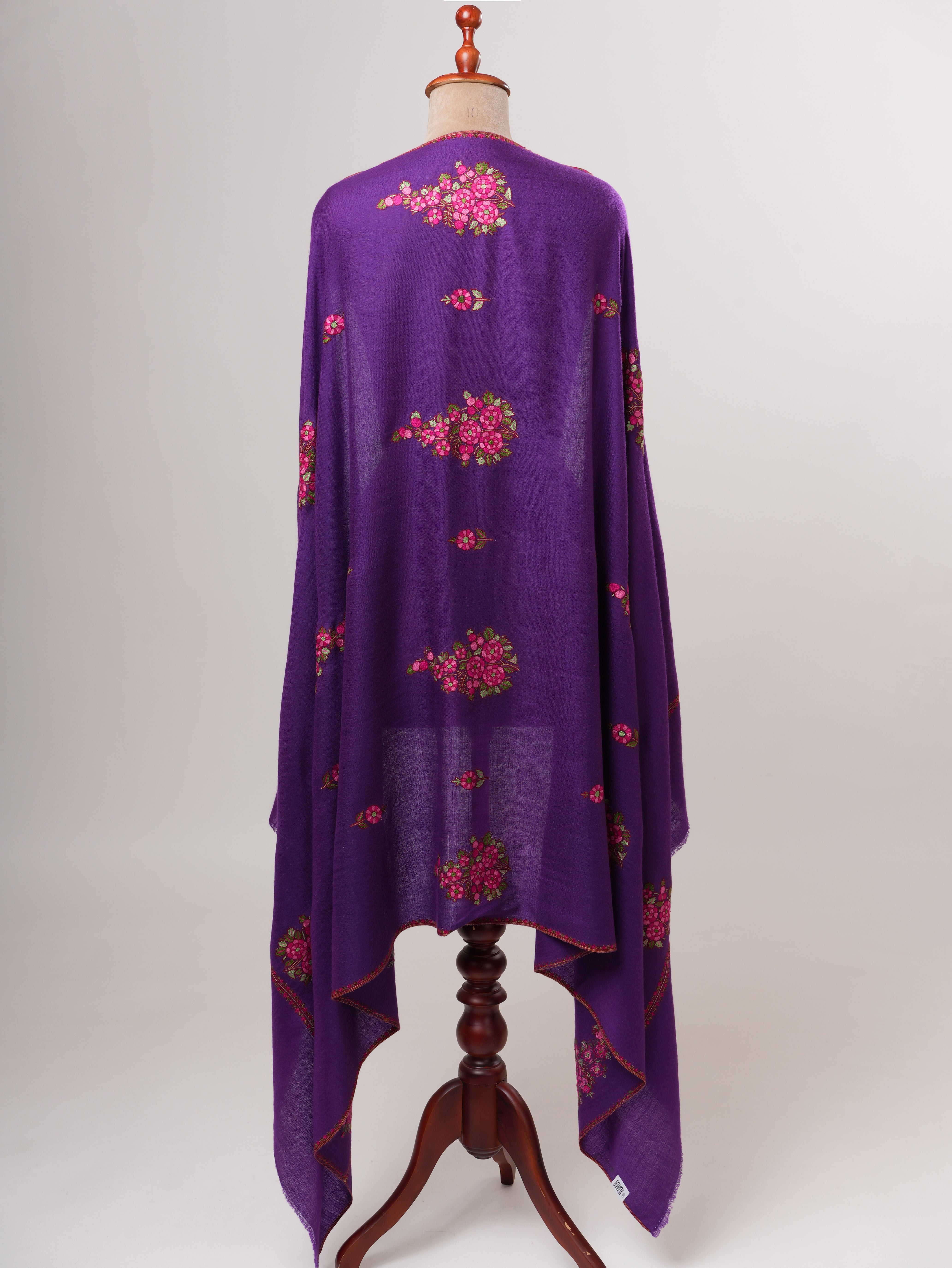 Purple Kashmiri Pashmina Shawl with Hand Embroidered Buteh Motifs Shahkaar