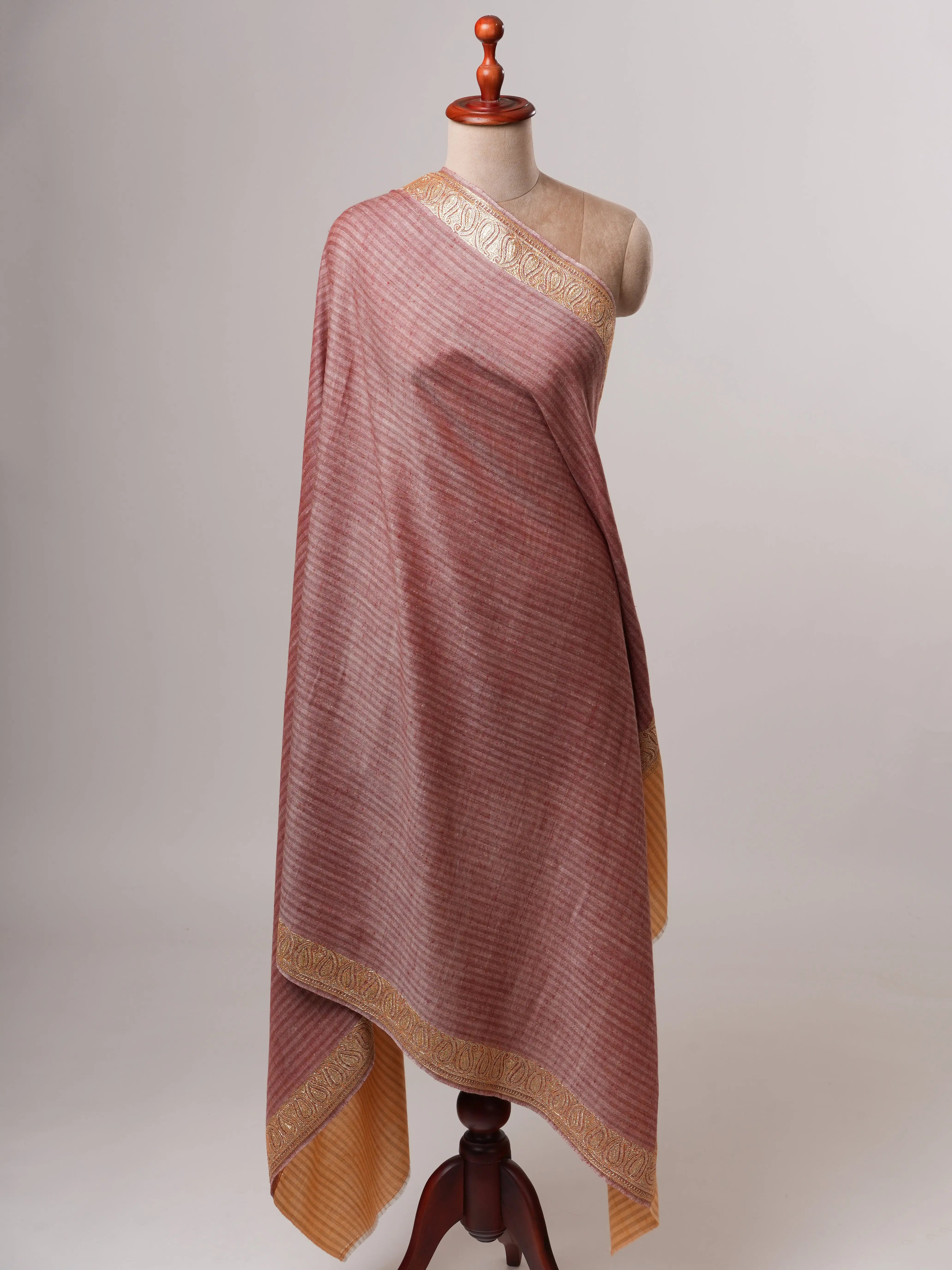 Striped Pashmina Shawl with Tilla Neemdaur Embroidery Shahkaar