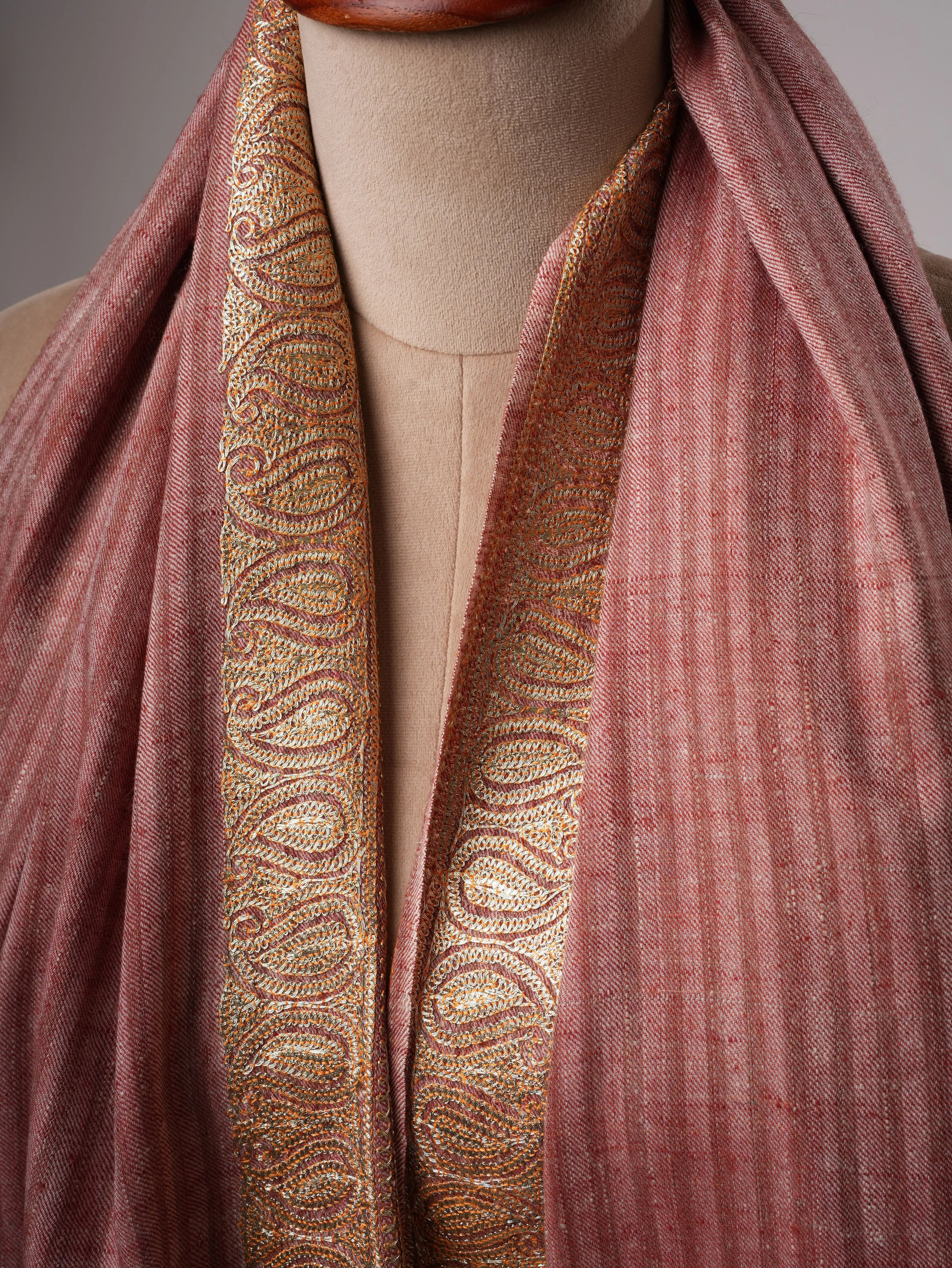 Striped Pashmina Shawl with Tilla Neemdaur Embroidery Shahkaar