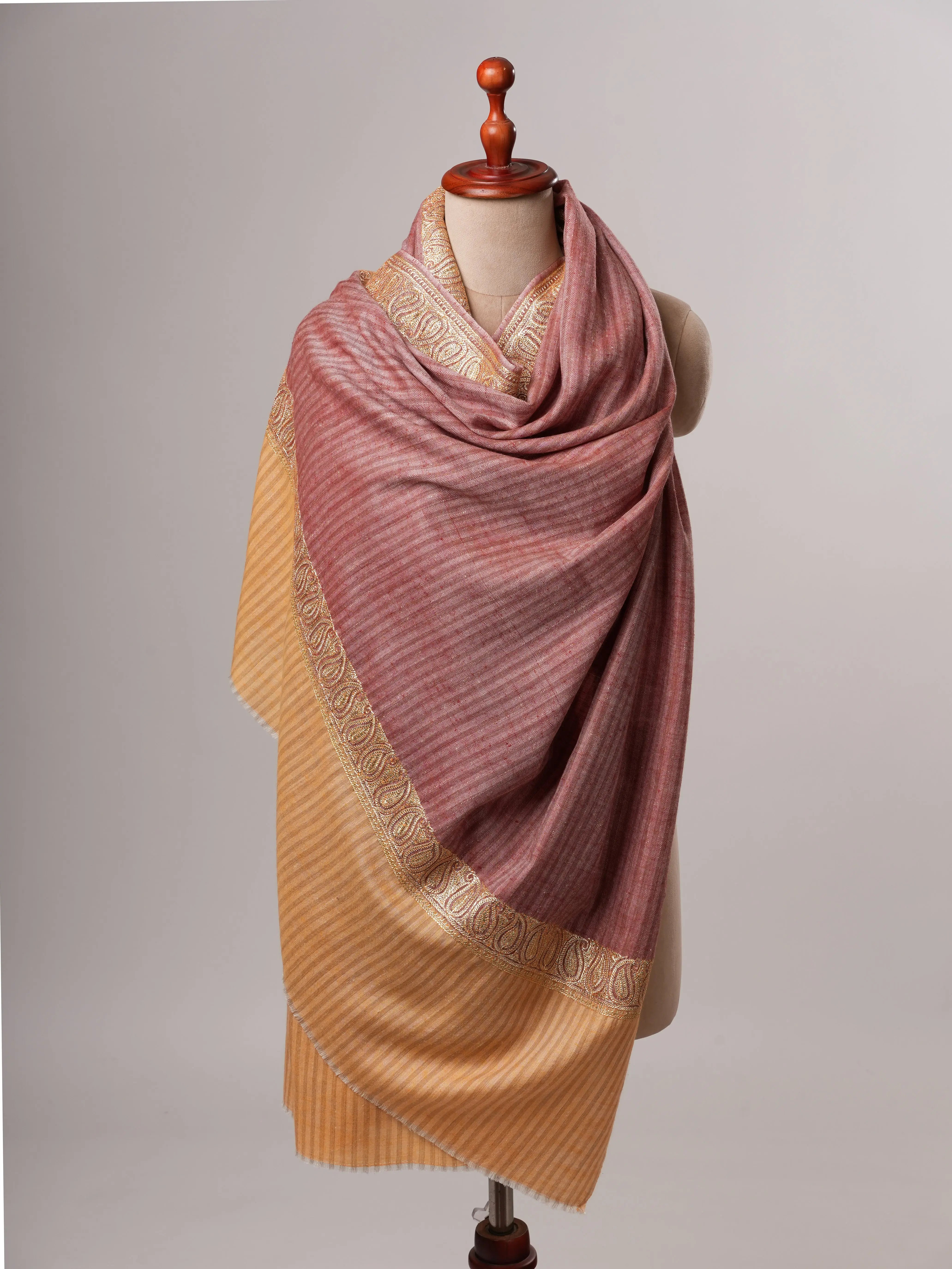 Striped Pashmina Shawl with Tilla Neemdaur Embroidery Shahkaar
