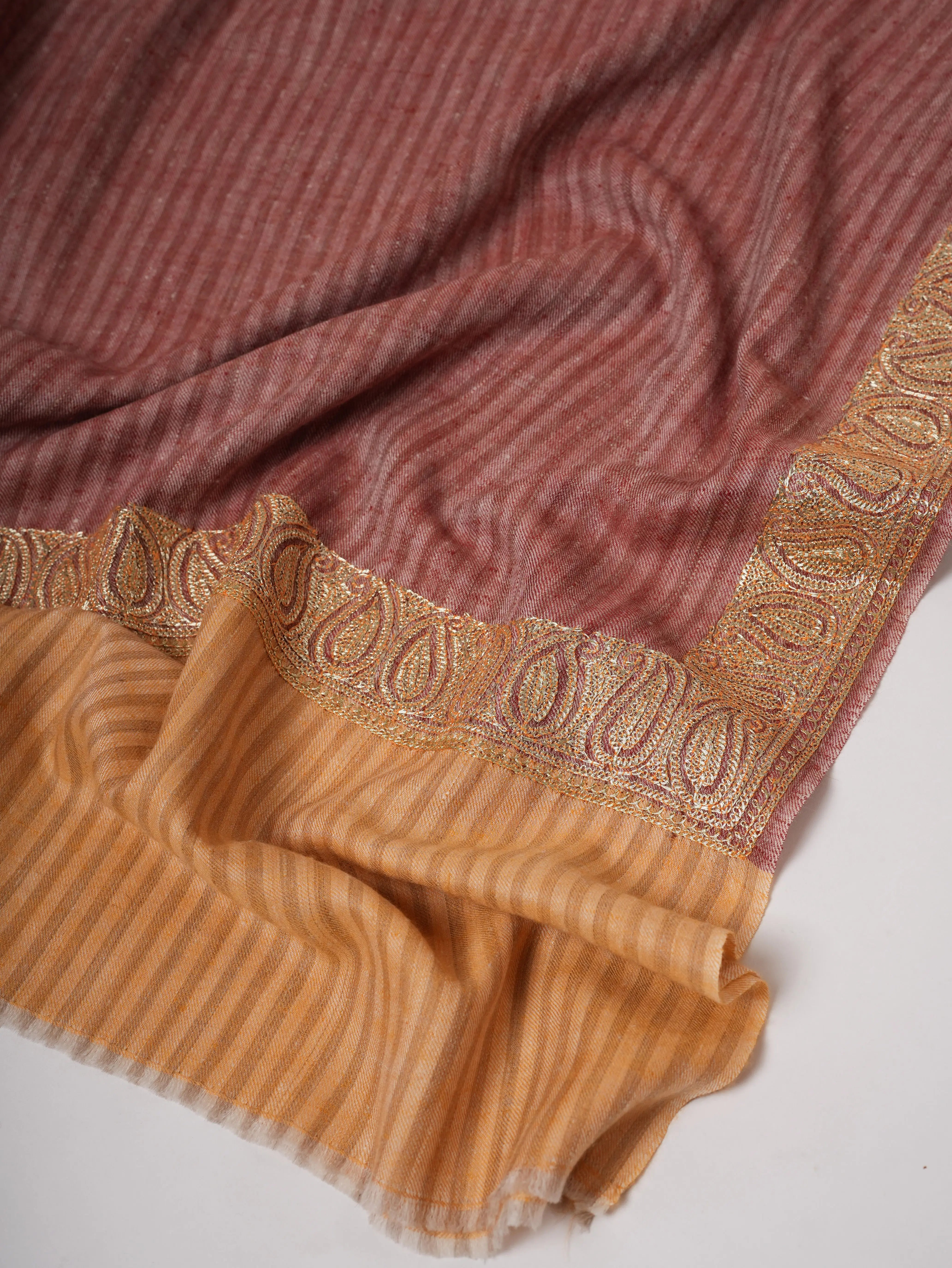 Striped Pashmina Shawl with Tilla Neemdaur Embroidery Shahkaar