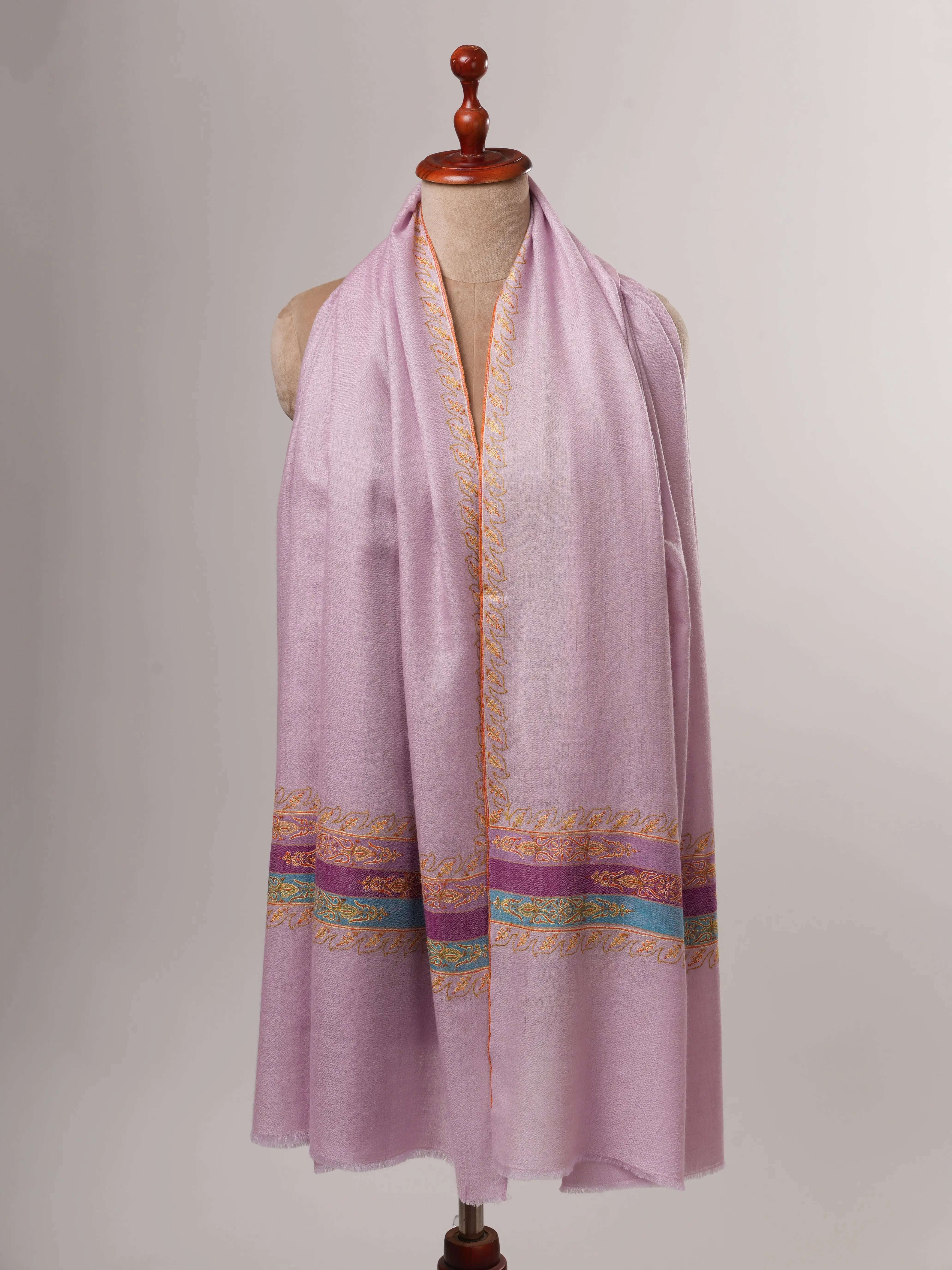 Lavender Pashmina Shawl – Handwoven with Palla Sozni Embroidery Shahkaar