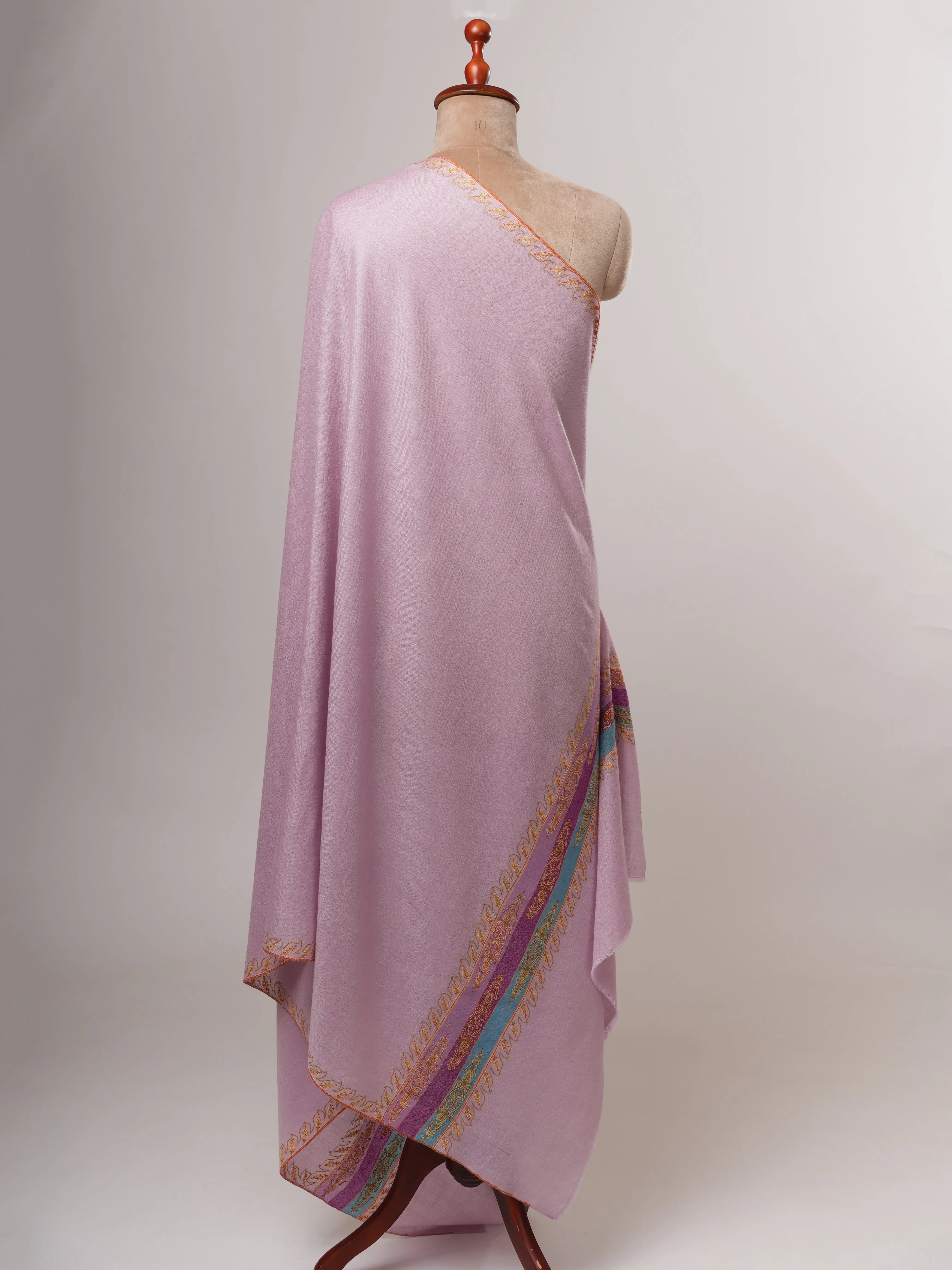 Lavender Pashmina Shawl – Handwoven with Palla Sozni Embroidery Shahkaar