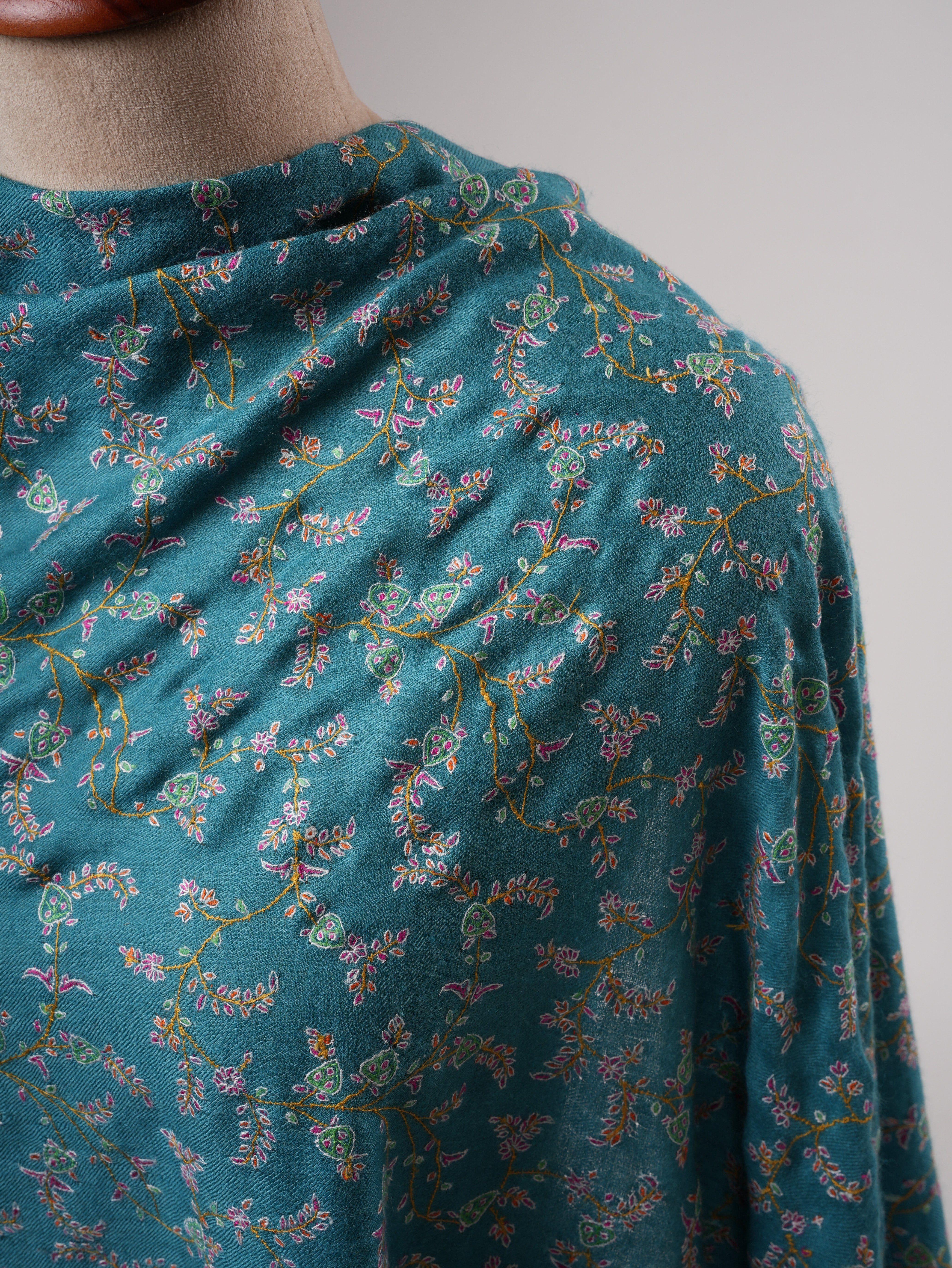 Fine Detailed Sozni Embroidered Lightweight Pashmina Shawl Shahkaar