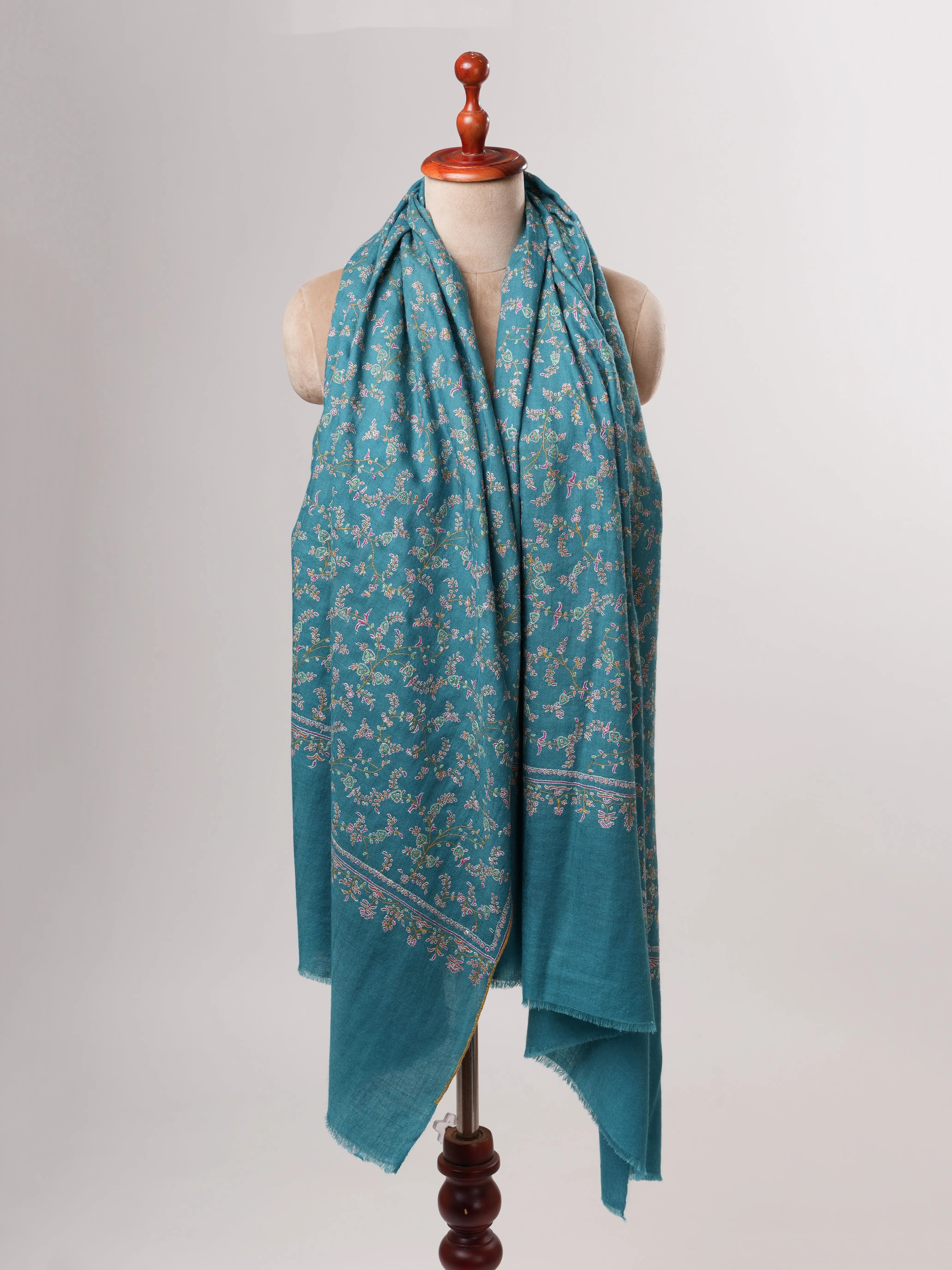 Fine Detailed Sozni Embroidered Lightweight Pashmina Shawl Shahkaar